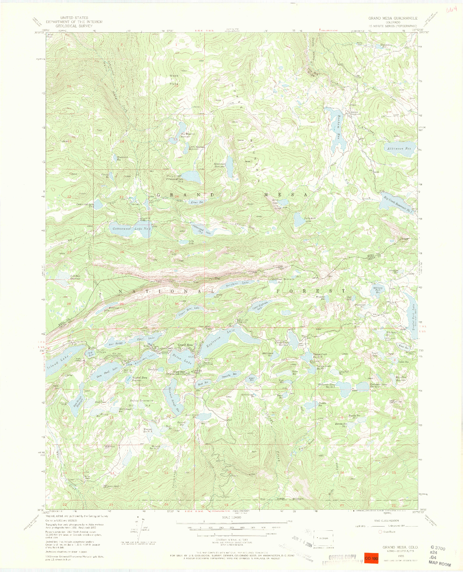 USGS 1:24000-SCALE QUADRANGLE FOR GRAND MESA, CO 1955