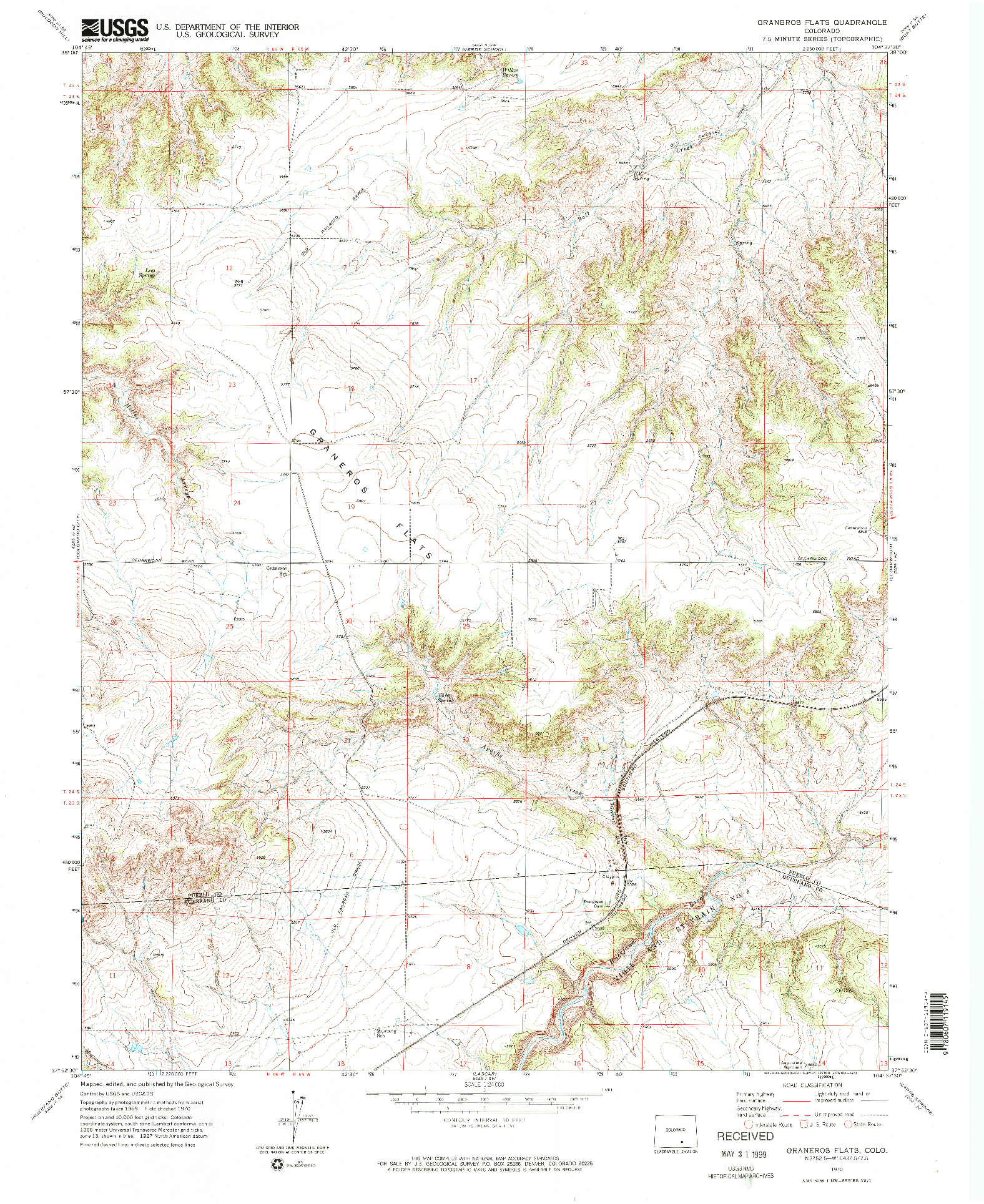 USGS 1:24000-SCALE QUADRANGLE FOR GRANEROS FLATS, CO 1970