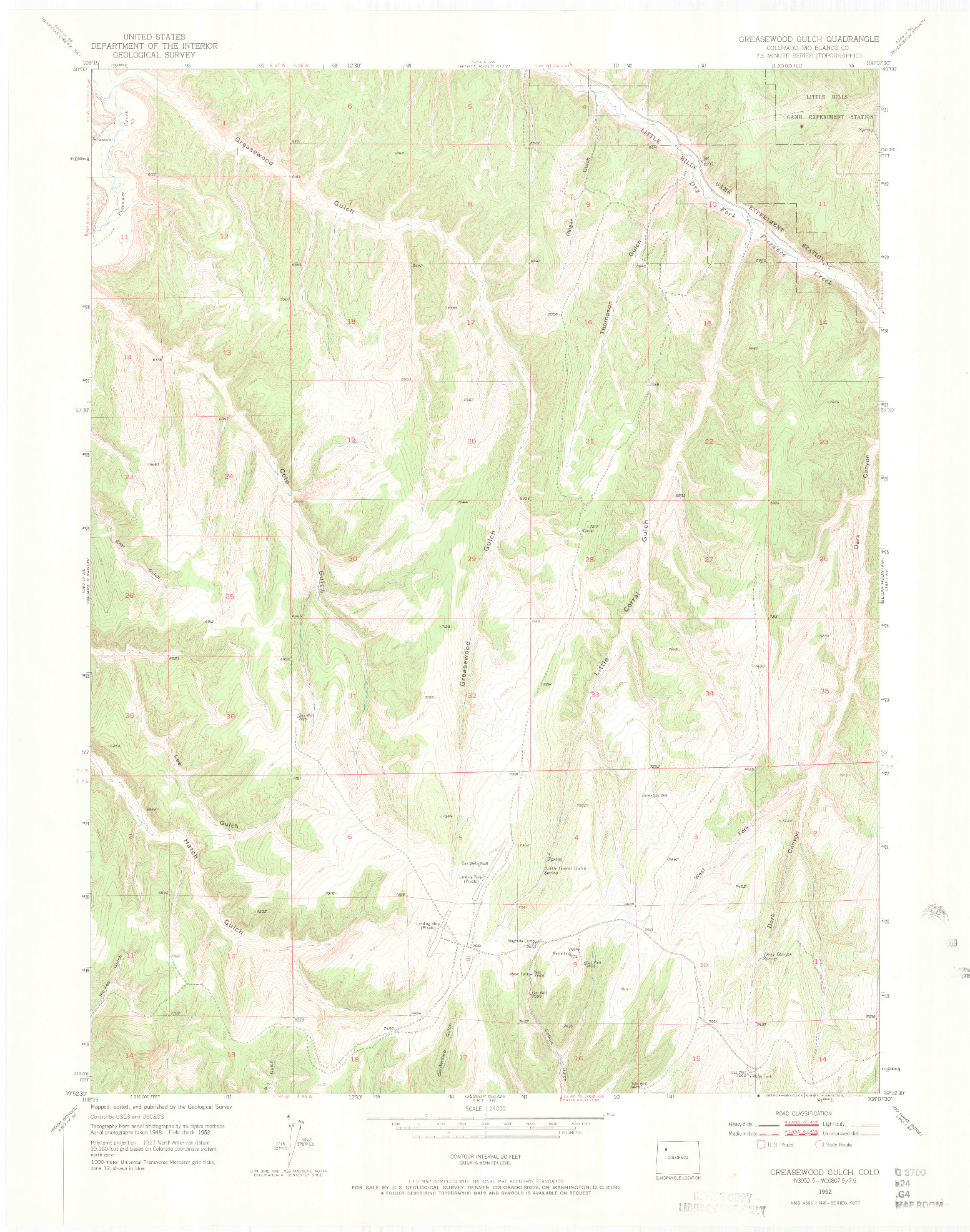 USGS 1:24000-SCALE QUADRANGLE FOR GREASEWOOD GULCH, CO 1952