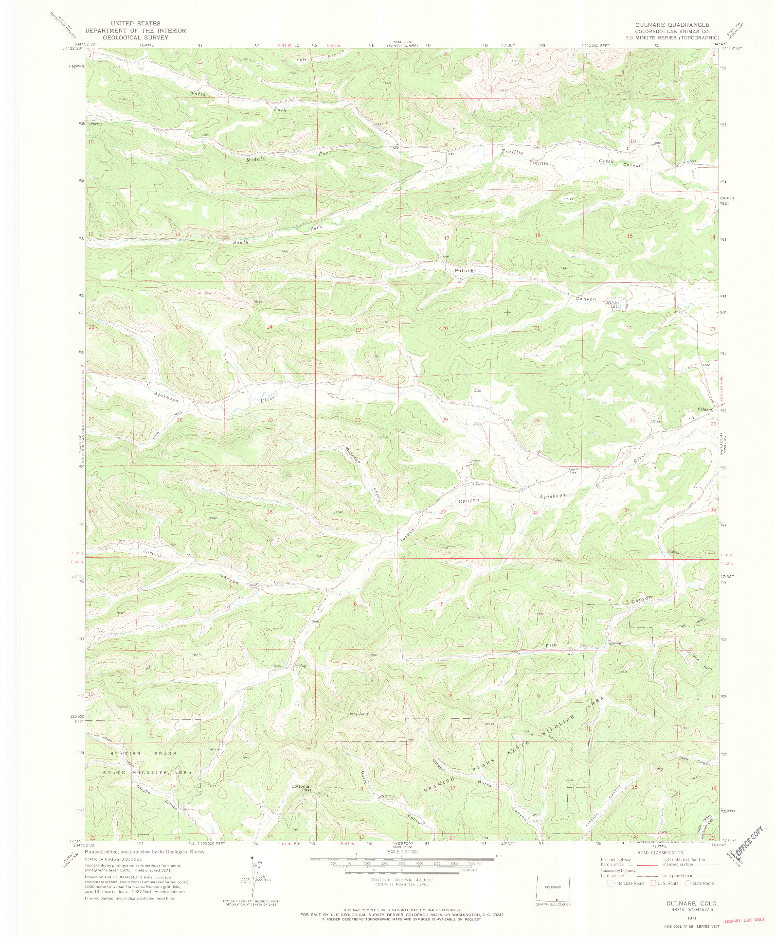 USGS 1:24000-SCALE QUADRANGLE FOR GULNARE, CO 1971