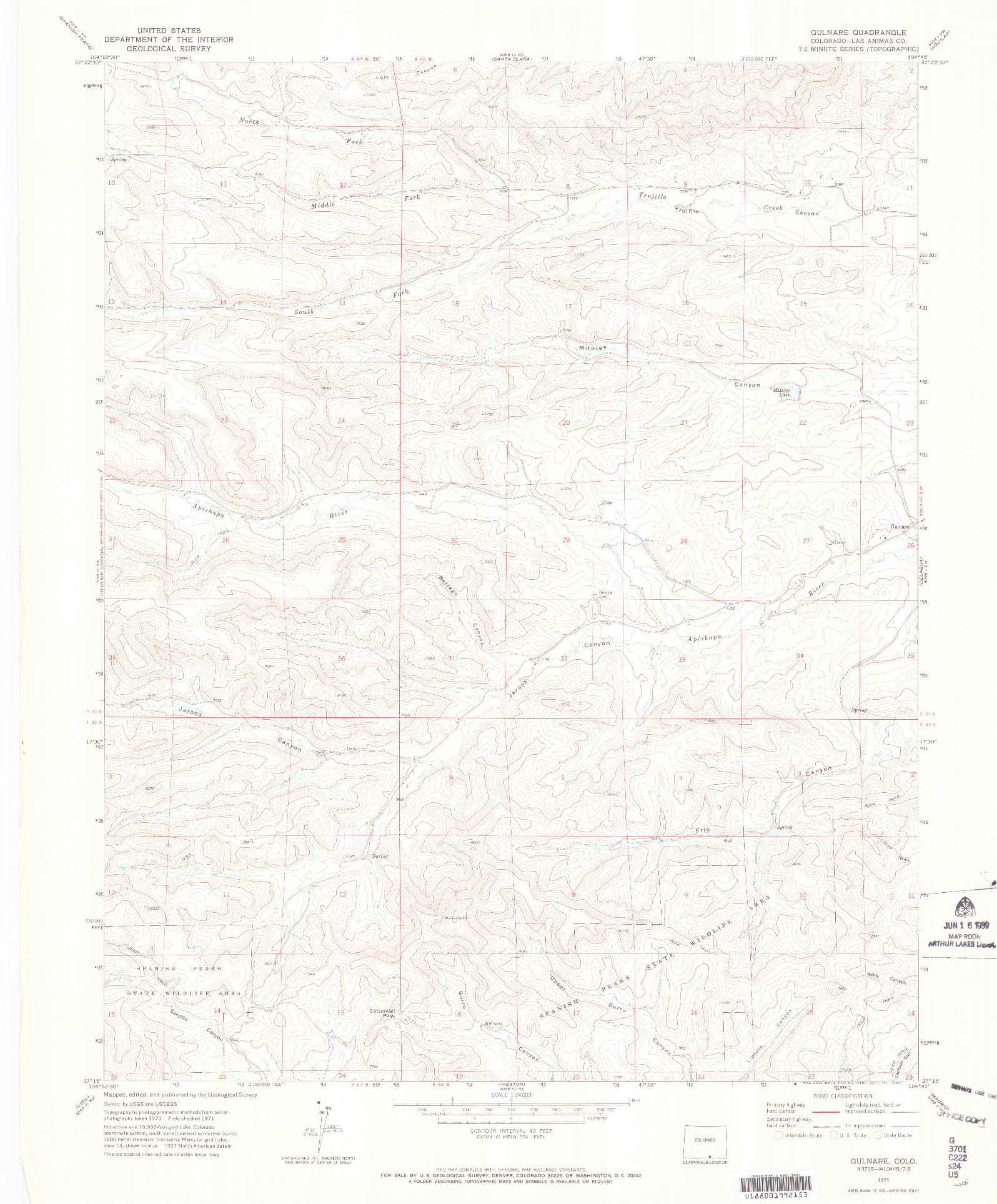 USGS 1:24000-SCALE QUADRANGLE FOR GULNARE, CO 1971