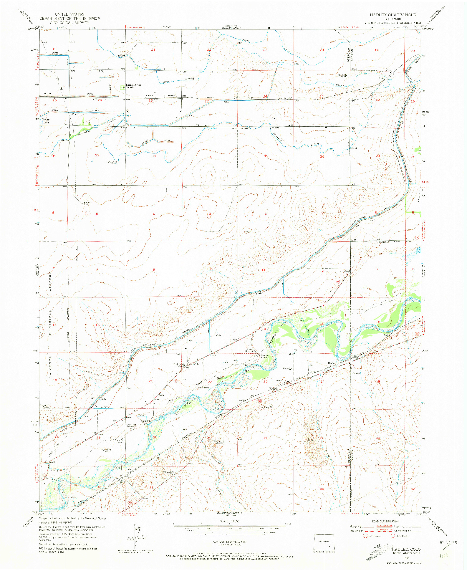 USGS 1:24000-SCALE QUADRANGLE FOR HADLEY, CO 1953