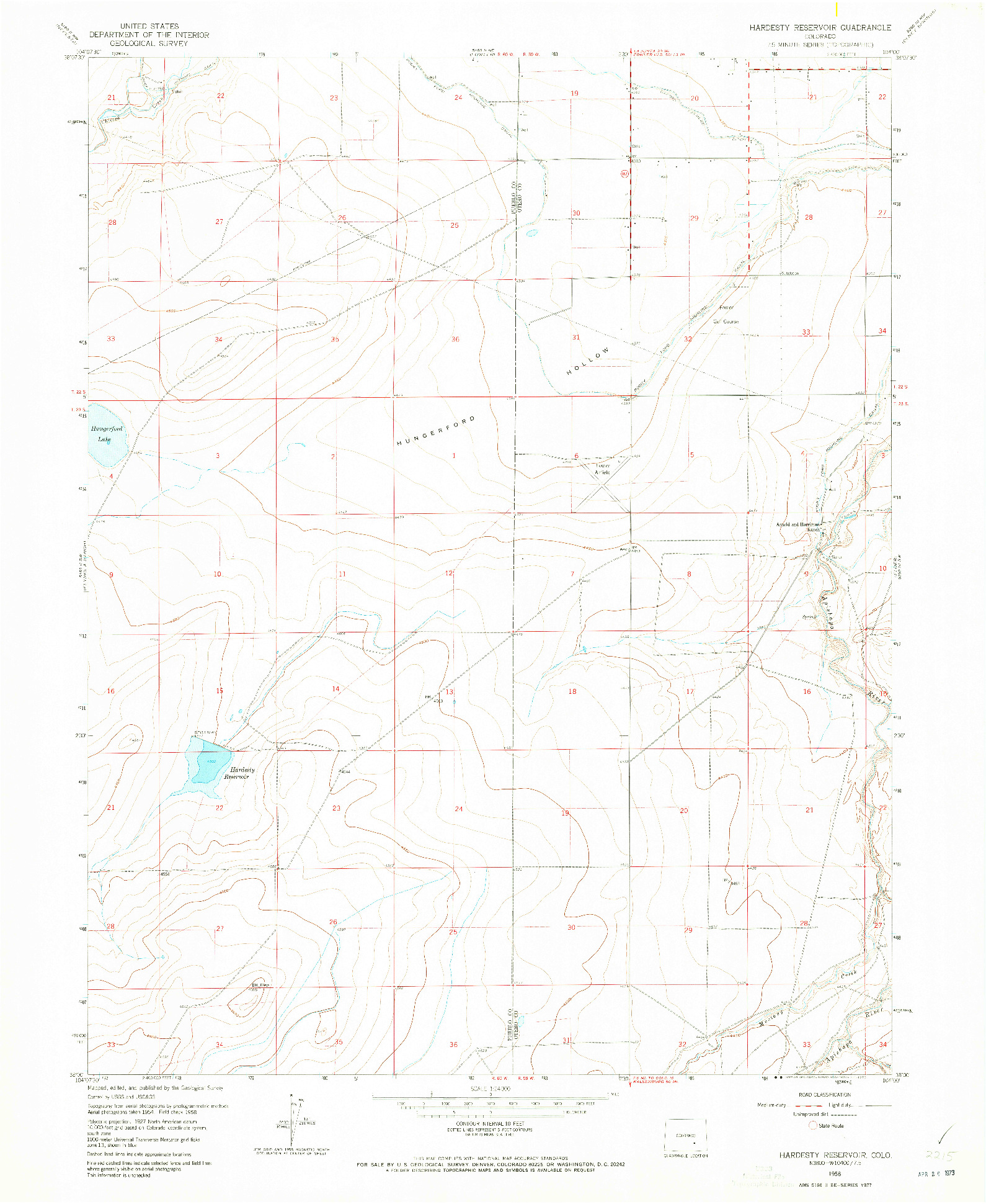 USGS 1:24000-SCALE QUADRANGLE FOR HARDESTY RESERVOIR, CO 1958