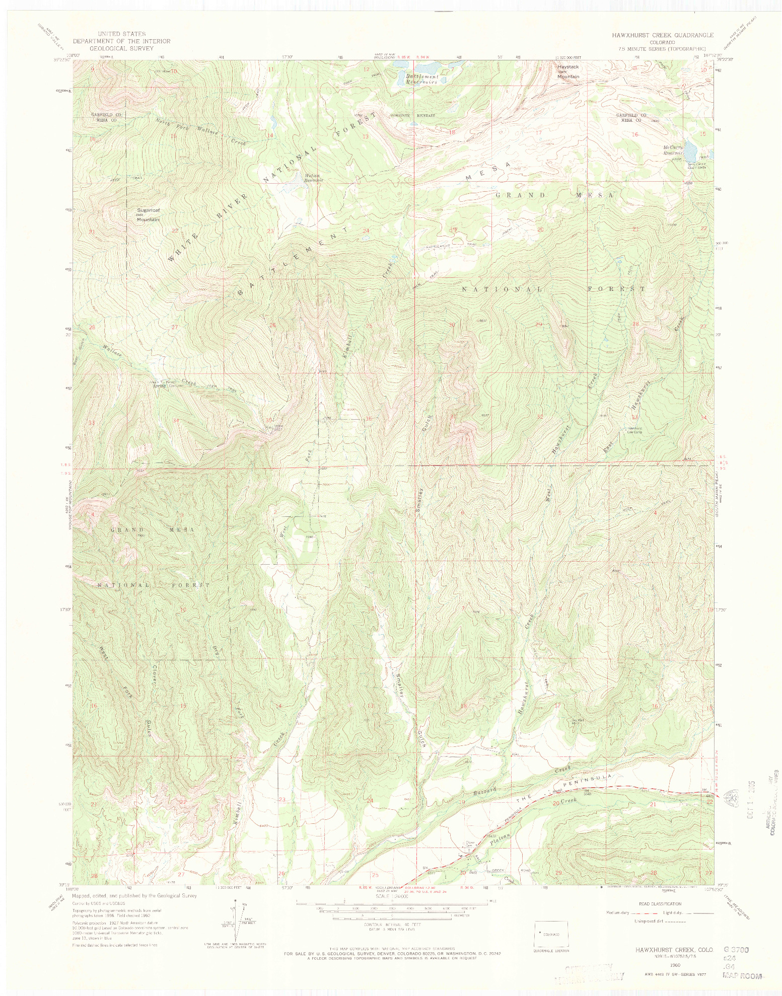 USGS 1:24000-SCALE QUADRANGLE FOR HAWXHURST CREEK, CO 1960