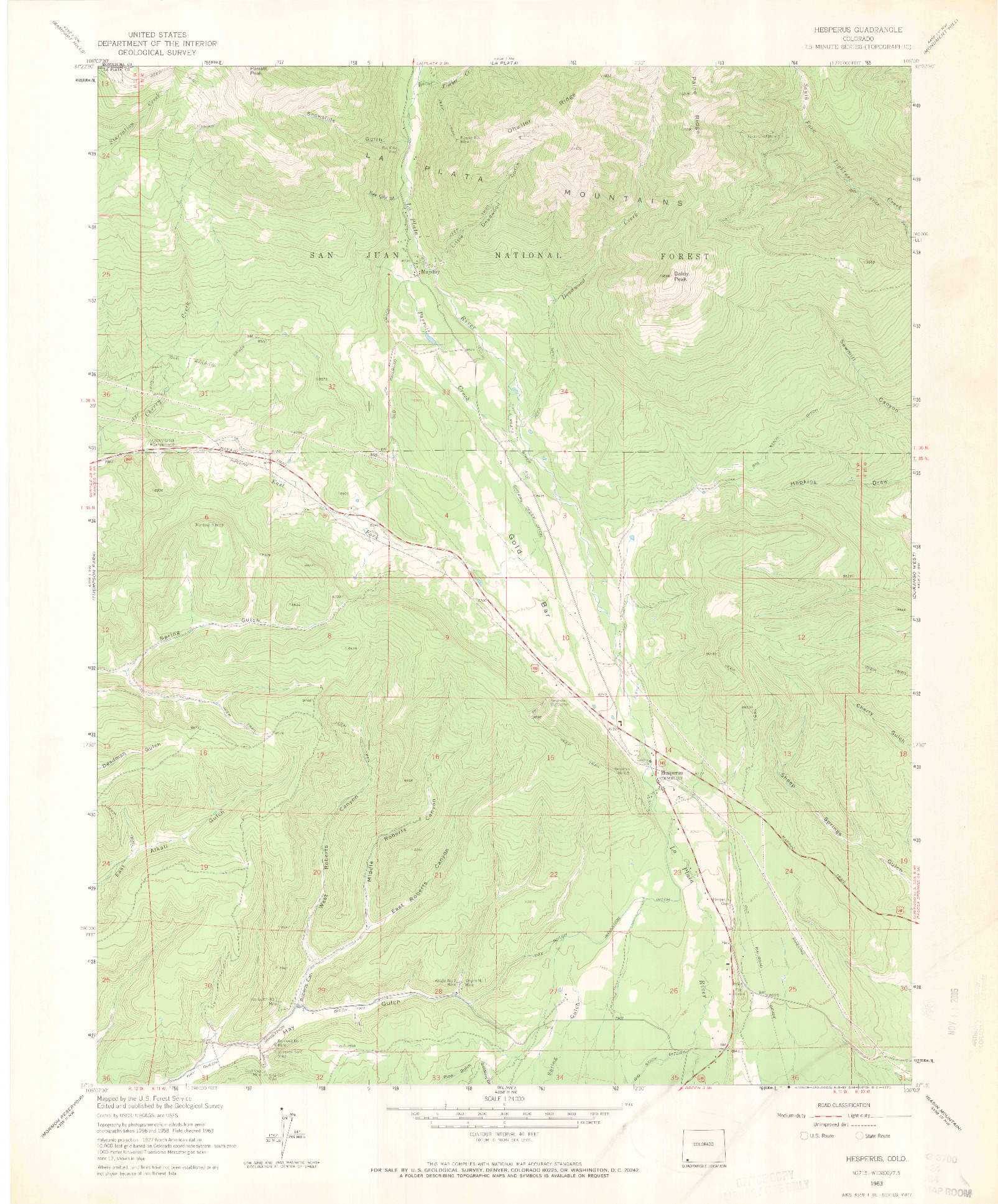 USGS 1:24000-SCALE QUADRANGLE FOR HESPERUS, CO 1963