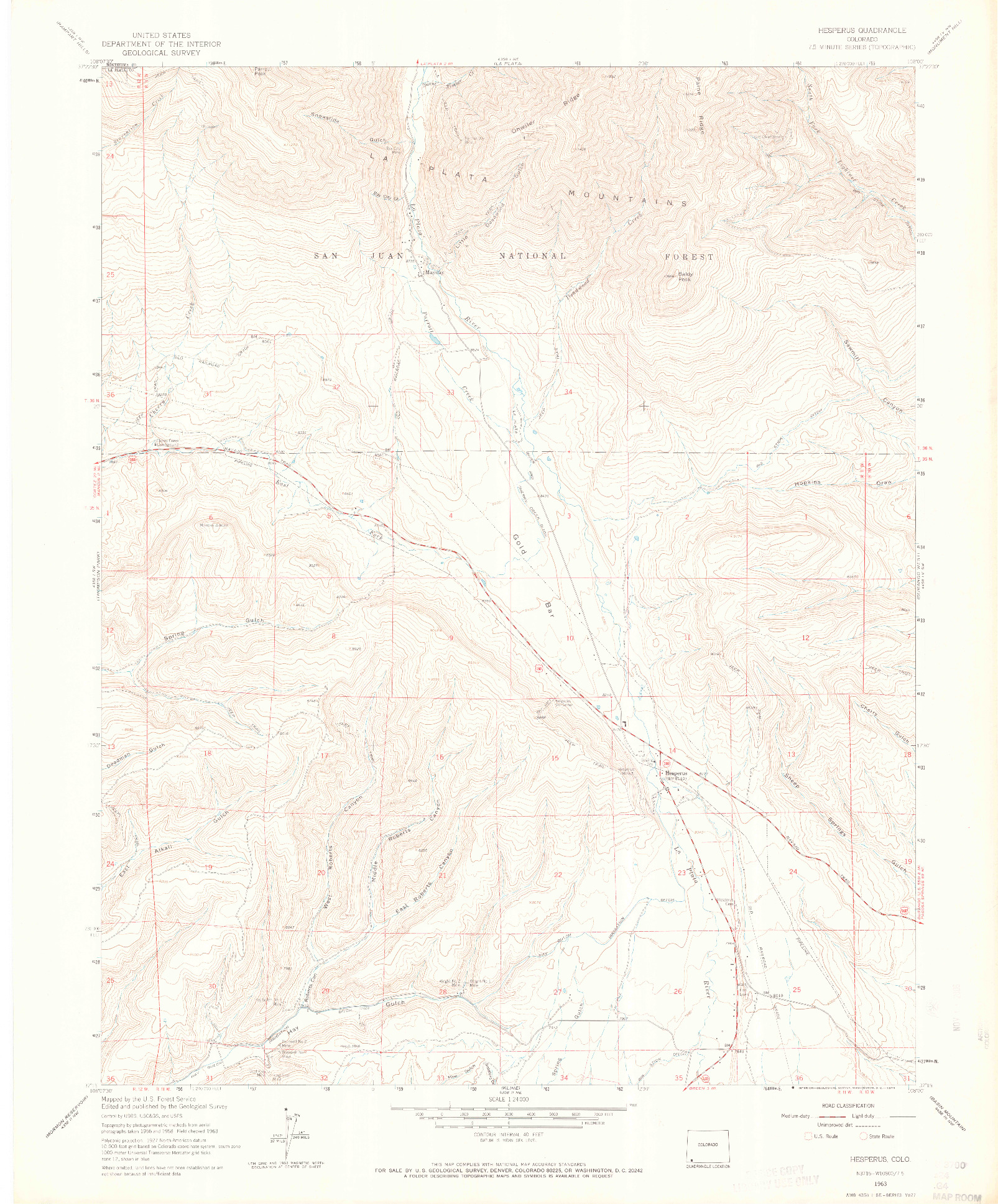 USGS 1:24000-SCALE QUADRANGLE FOR HESPERUS, CO 1963