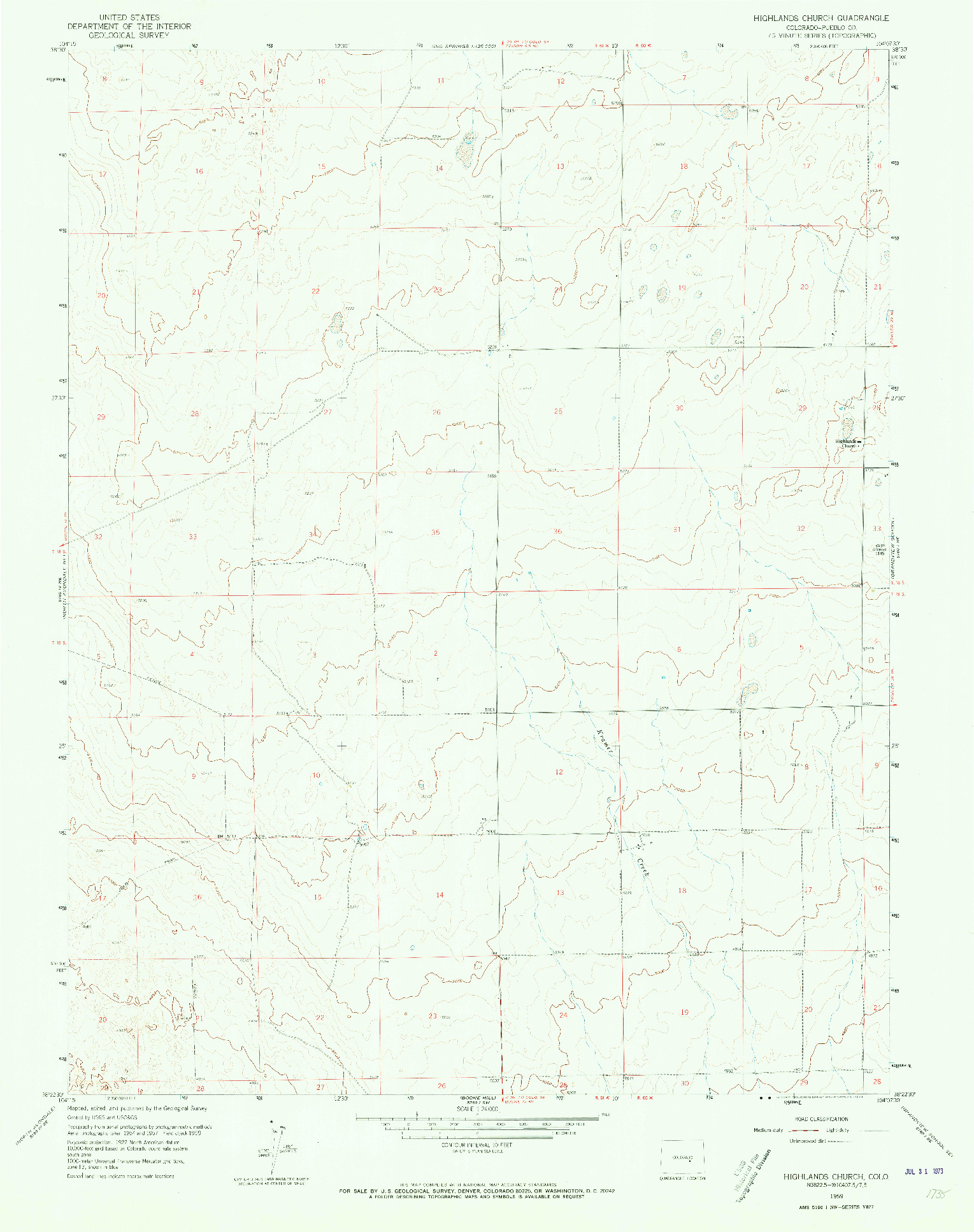 USGS 1:24000-SCALE QUADRANGLE FOR HIGHLANDS CHURCH, CO 1959