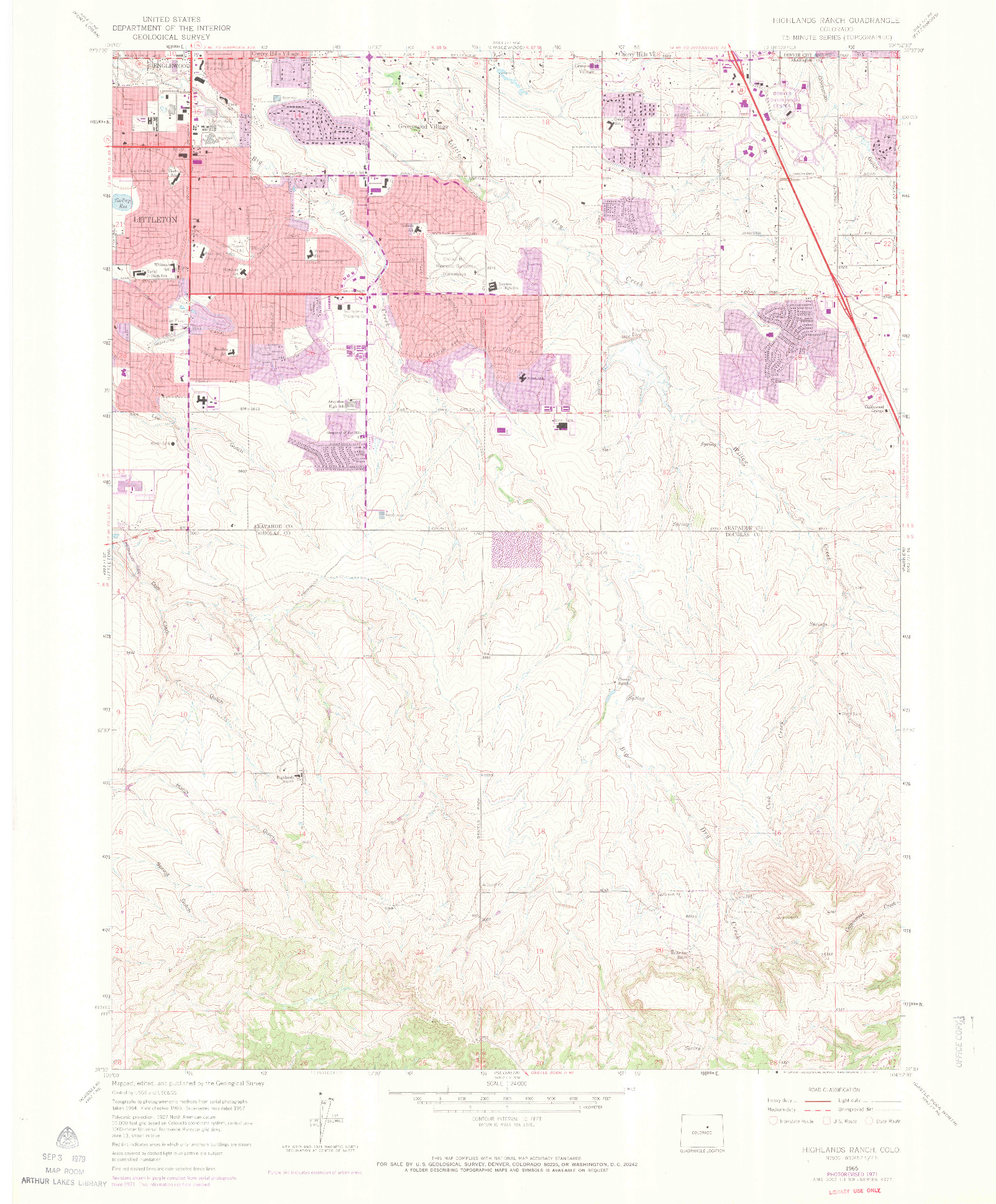 USGS 1:24000-SCALE QUADRANGLE FOR HIGHLANDS RANCH, CO 1965