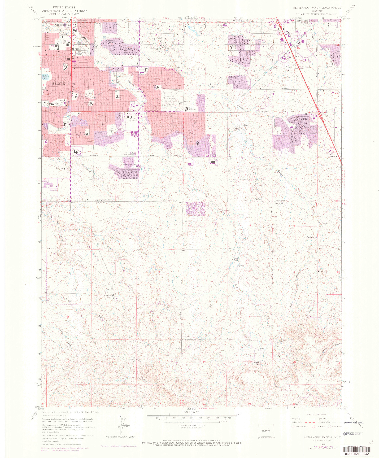 USGS 1:24000-SCALE QUADRANGLE FOR HIGHLANDS RANCH, CO 1965