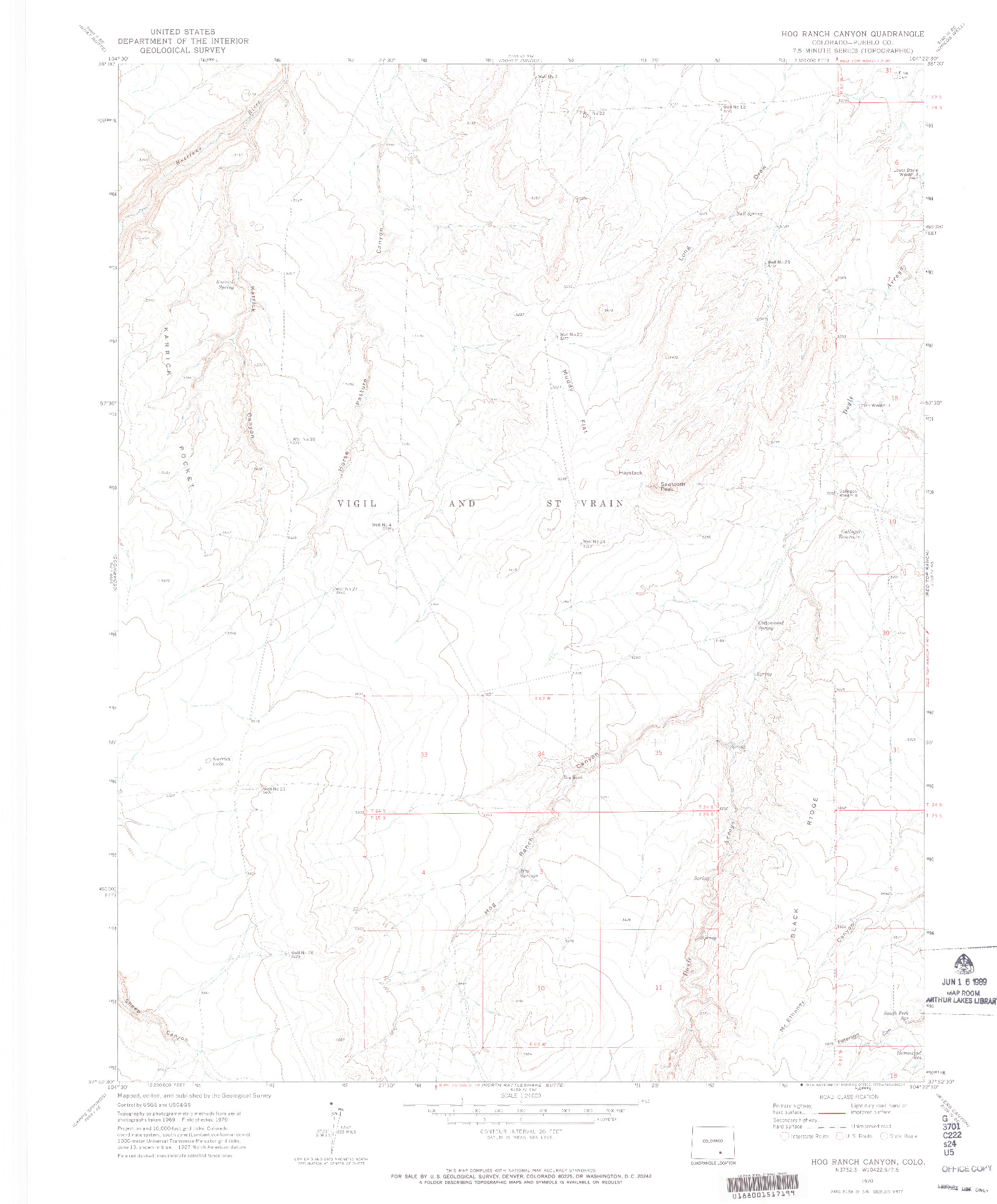 USGS 1:24000-SCALE QUADRANGLE FOR HOG RANCH CANYON, CO 1970