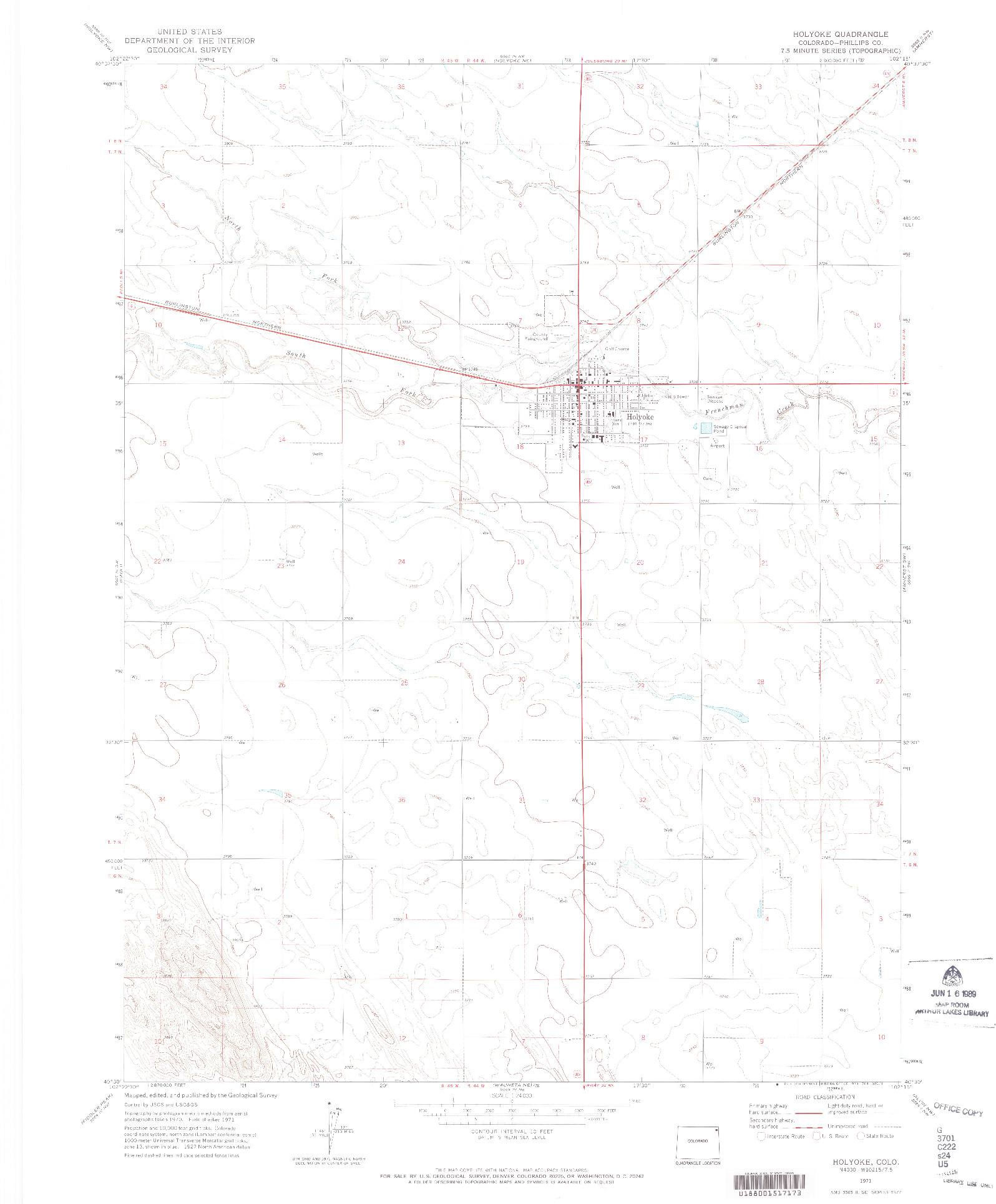 USGS 1:24000-SCALE QUADRANGLE FOR HOLYOKE, CO 1971
