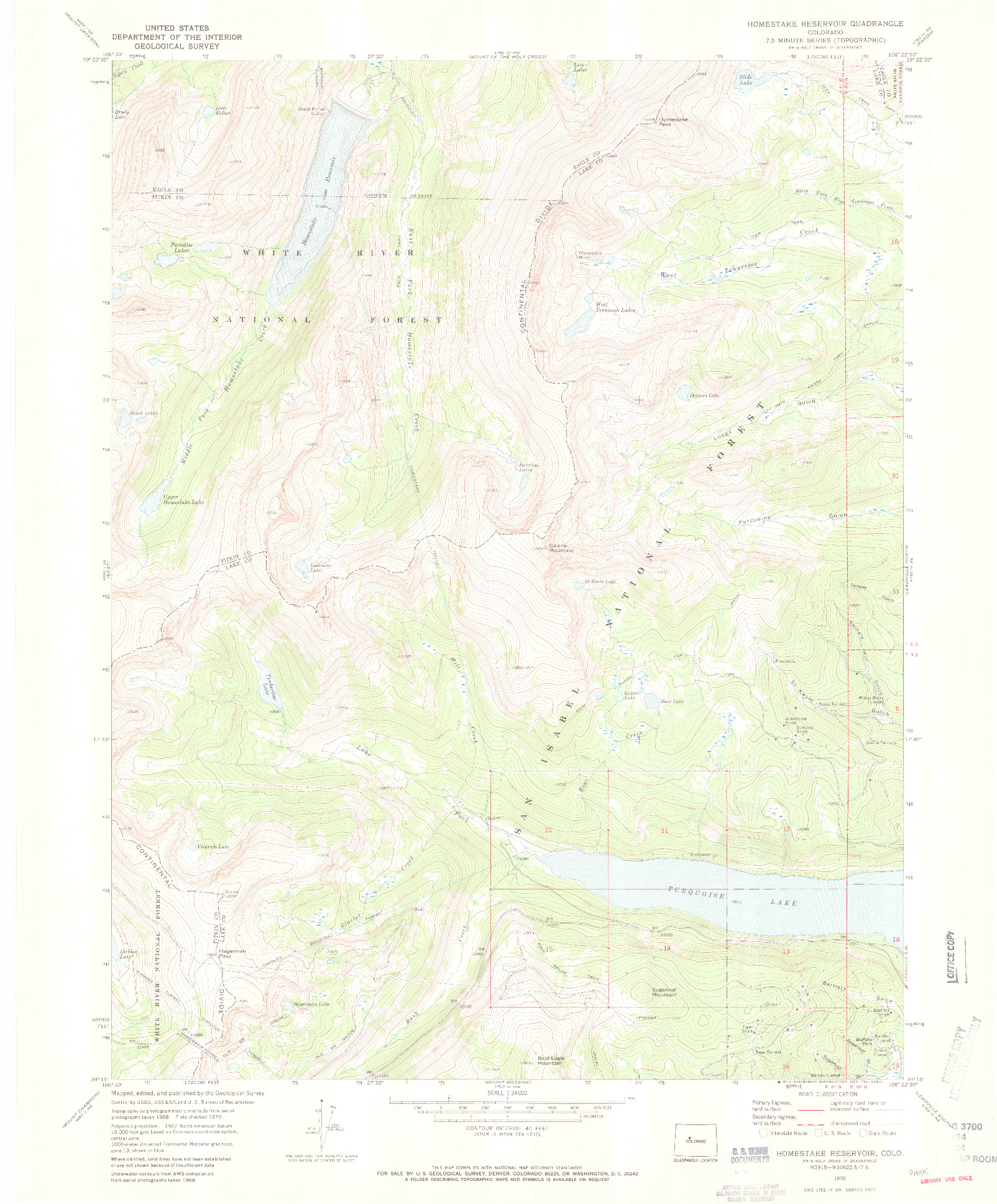 USGS 1:24000-SCALE QUADRANGLE FOR HOMESTAKE RESERVOIR, CO 1970