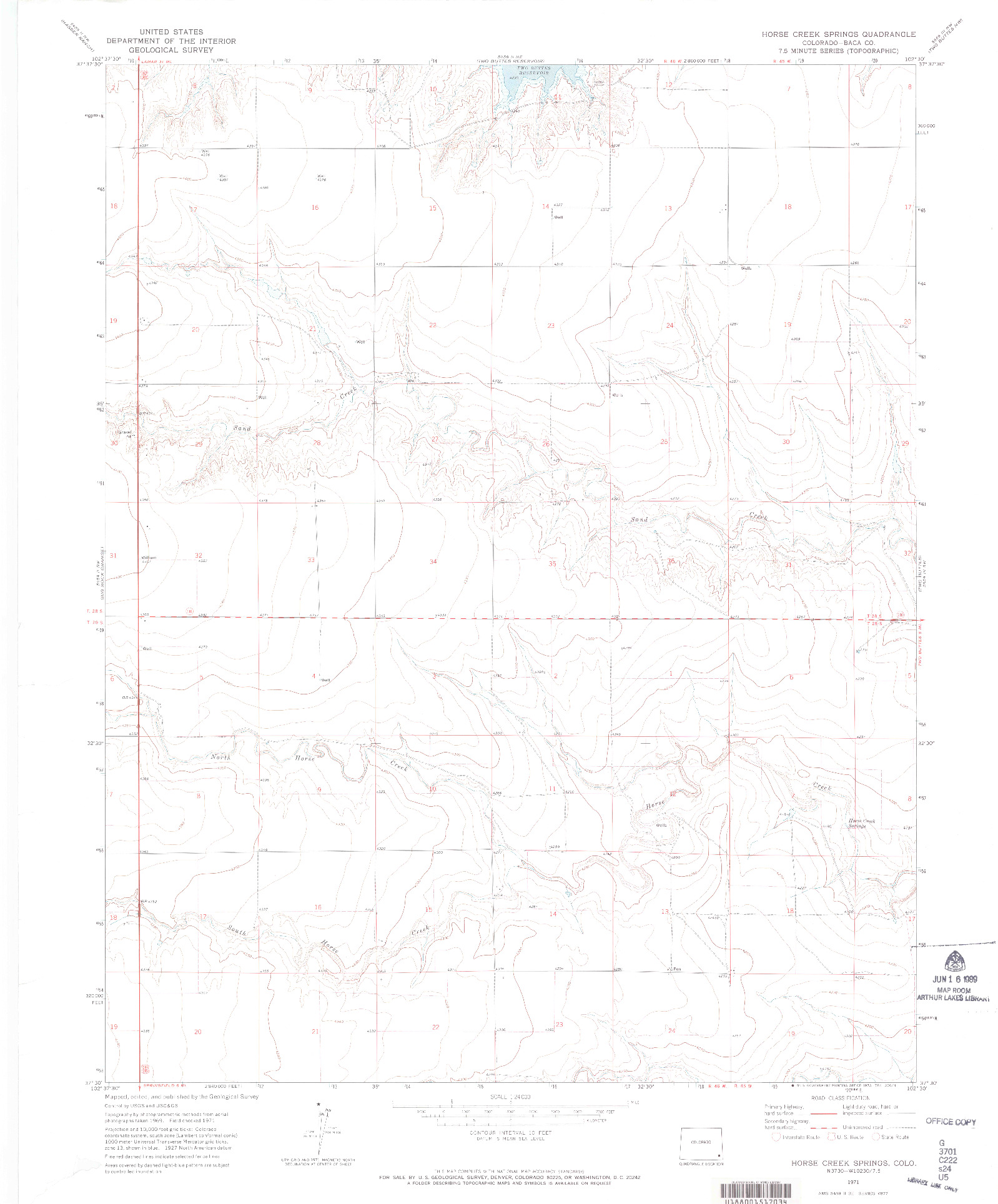 USGS 1:24000-SCALE QUADRANGLE FOR HORSE CREEK SPRINGS, CO 1971