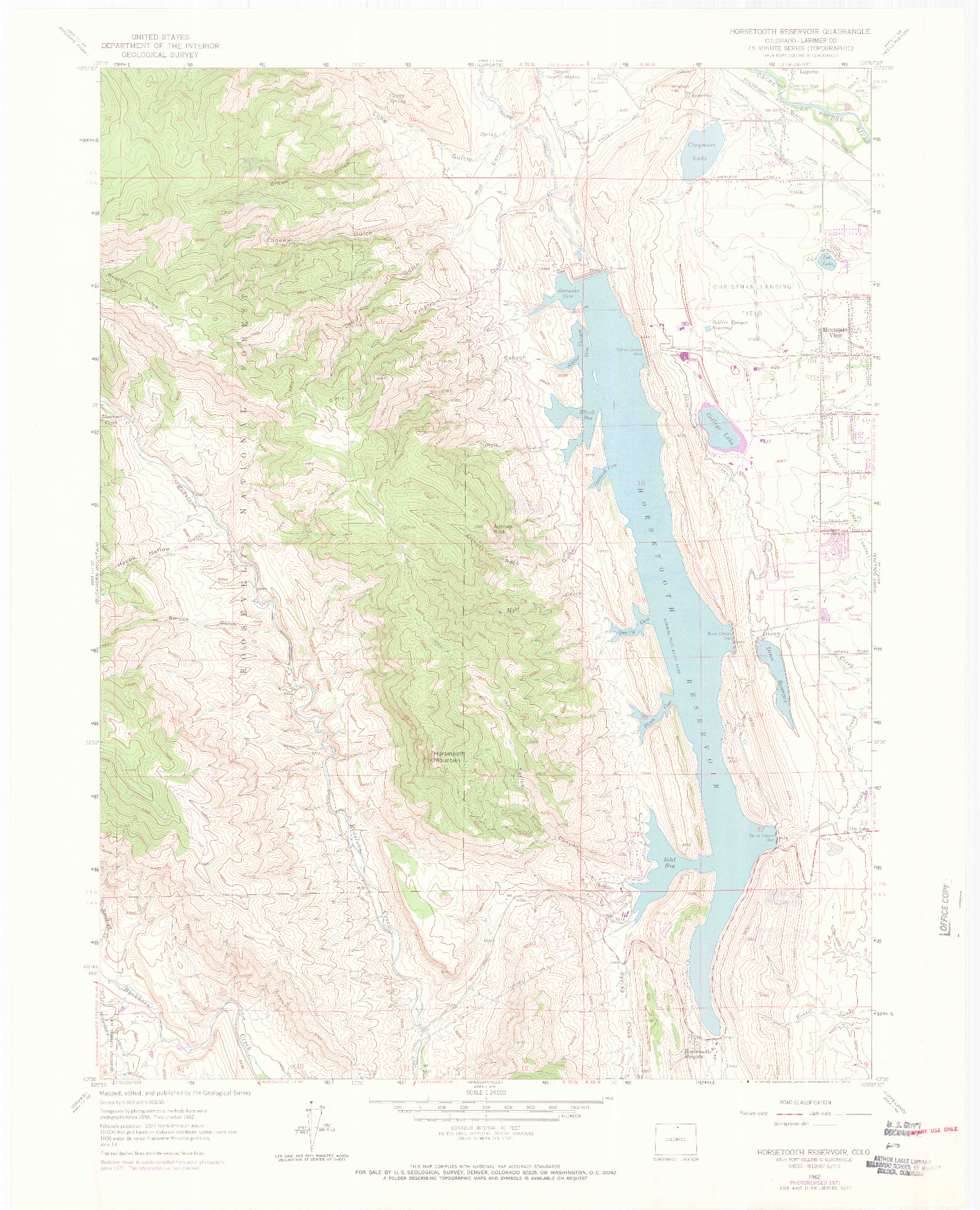 USGS 1:24000-SCALE QUADRANGLE FOR HORSETOOTH RESERVOIR, CO 1962