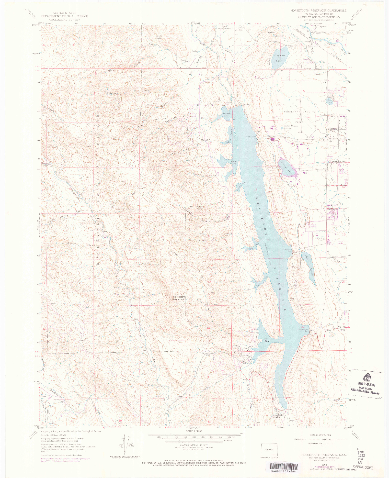 USGS 1:24000-SCALE QUADRANGLE FOR HORSETOOTH RESERVOIR, CO 1962