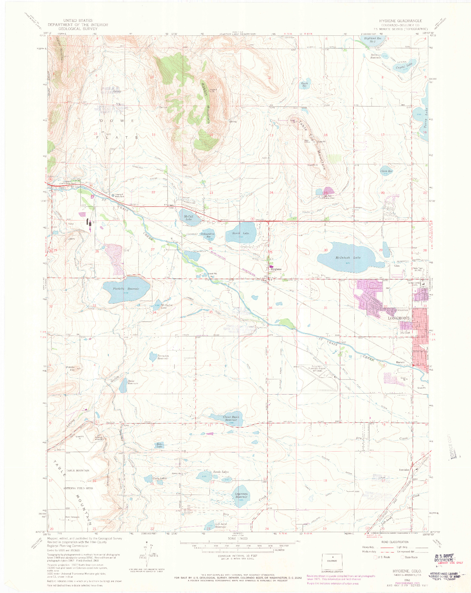 USGS 1:24000-SCALE QUADRANGLE FOR HYGIENE, CO 1968