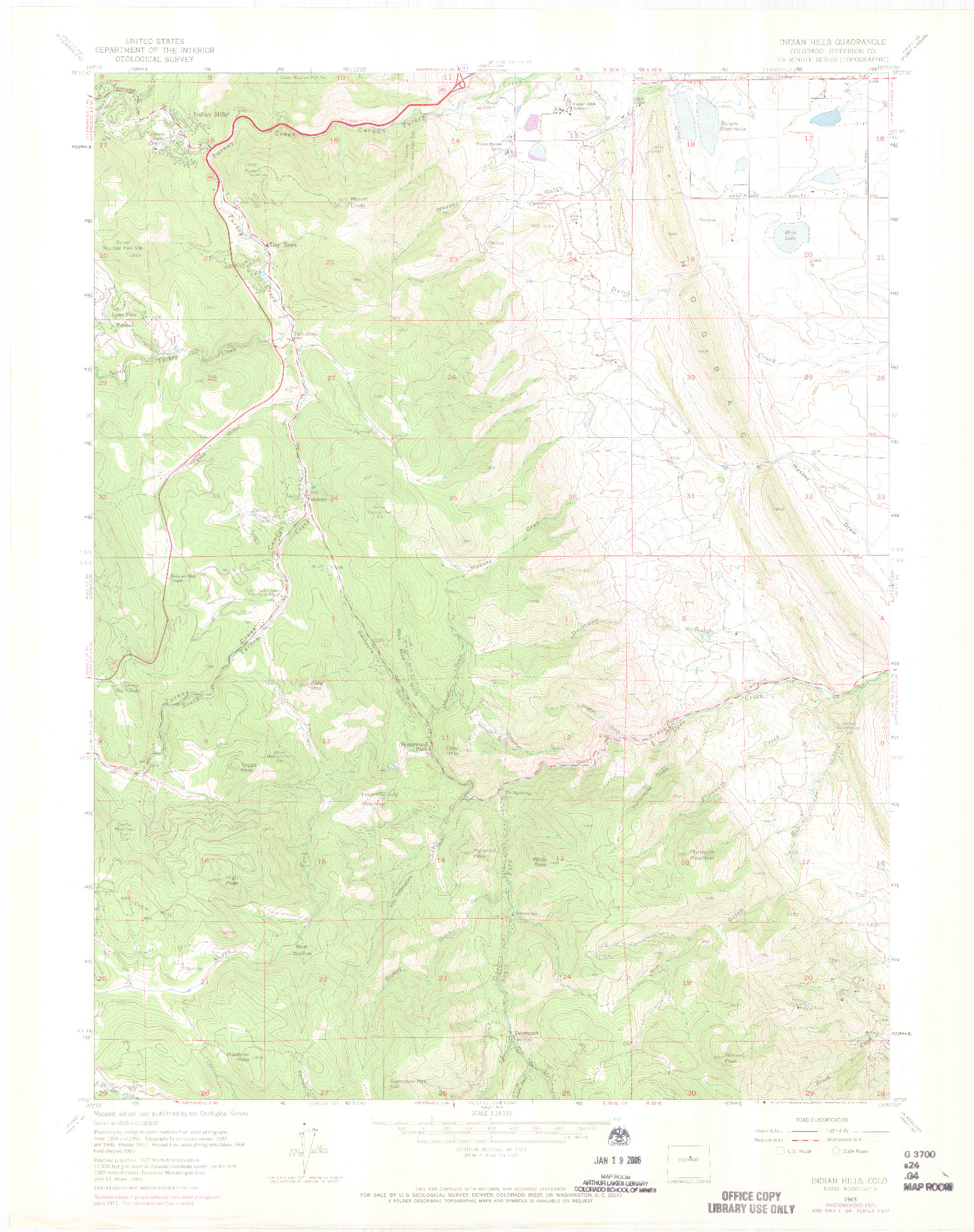 USGS 1:24000-SCALE QUADRANGLE FOR INDIAN HILLS, CO 1965