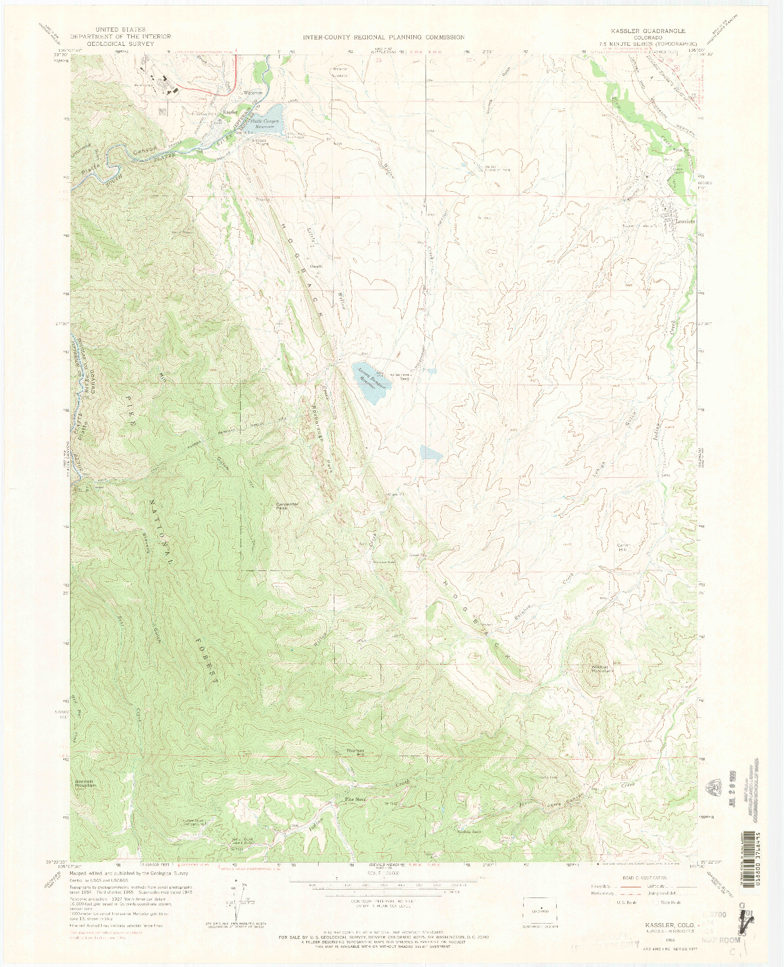 USGS 1:24000-SCALE QUADRANGLE FOR KASSLER, CO 1965