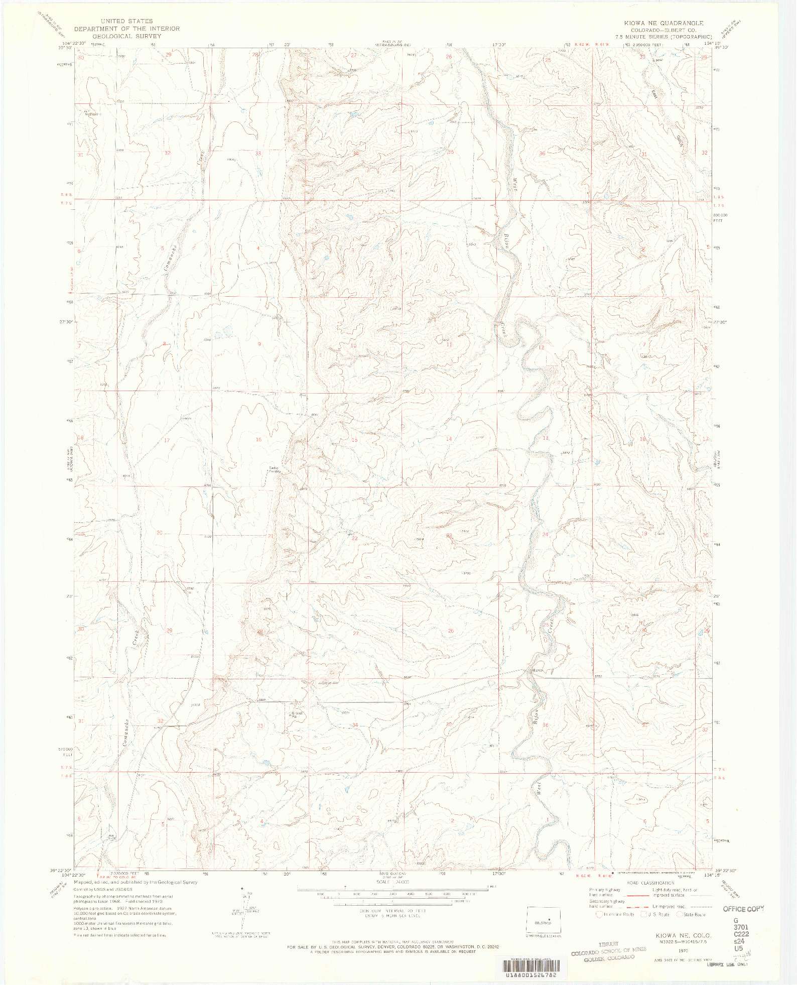 USGS 1:24000-SCALE QUADRANGLE FOR KIOWA NE, CO 1970