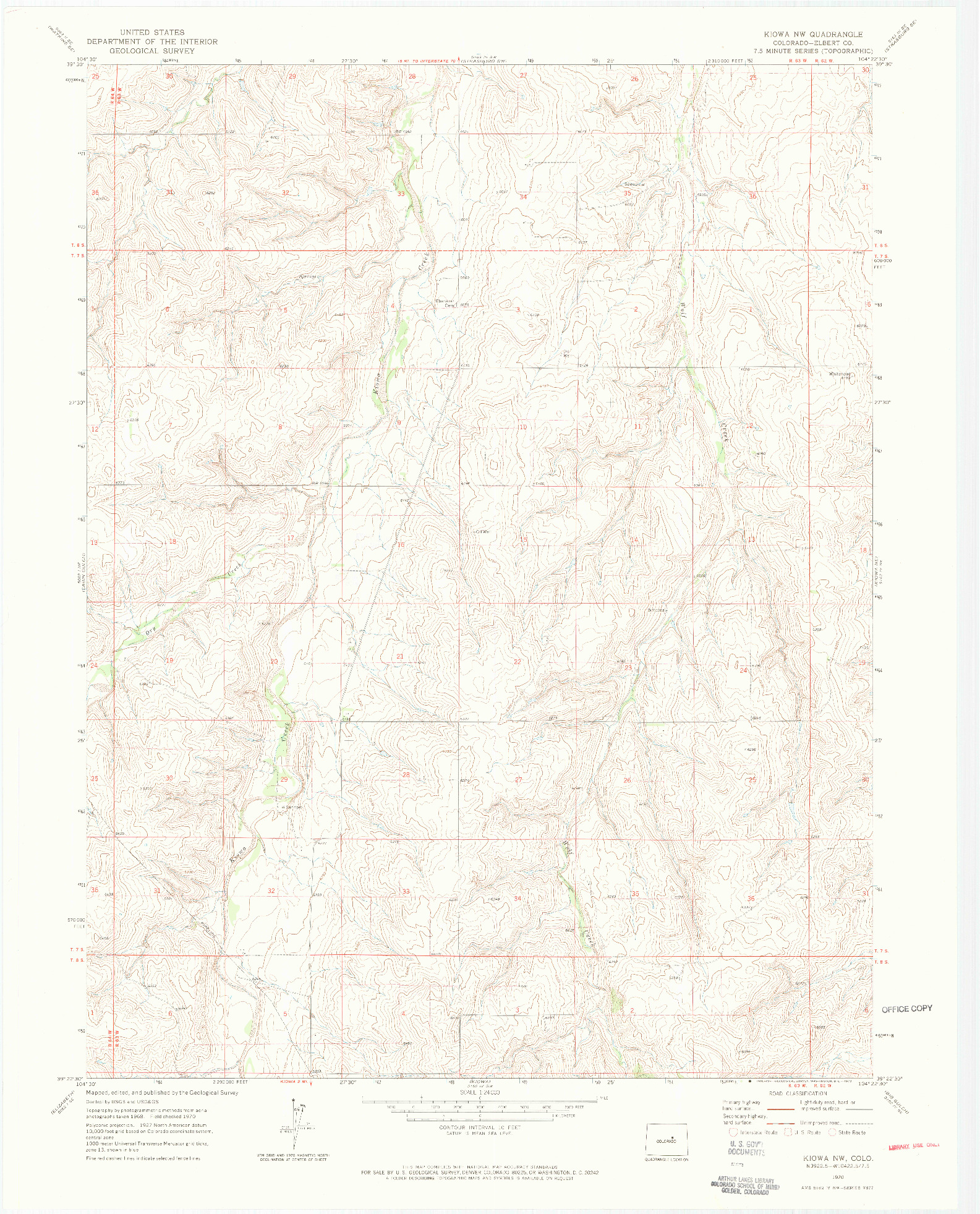 USGS 1:24000-SCALE QUADRANGLE FOR KIOWA NW, CO 1970