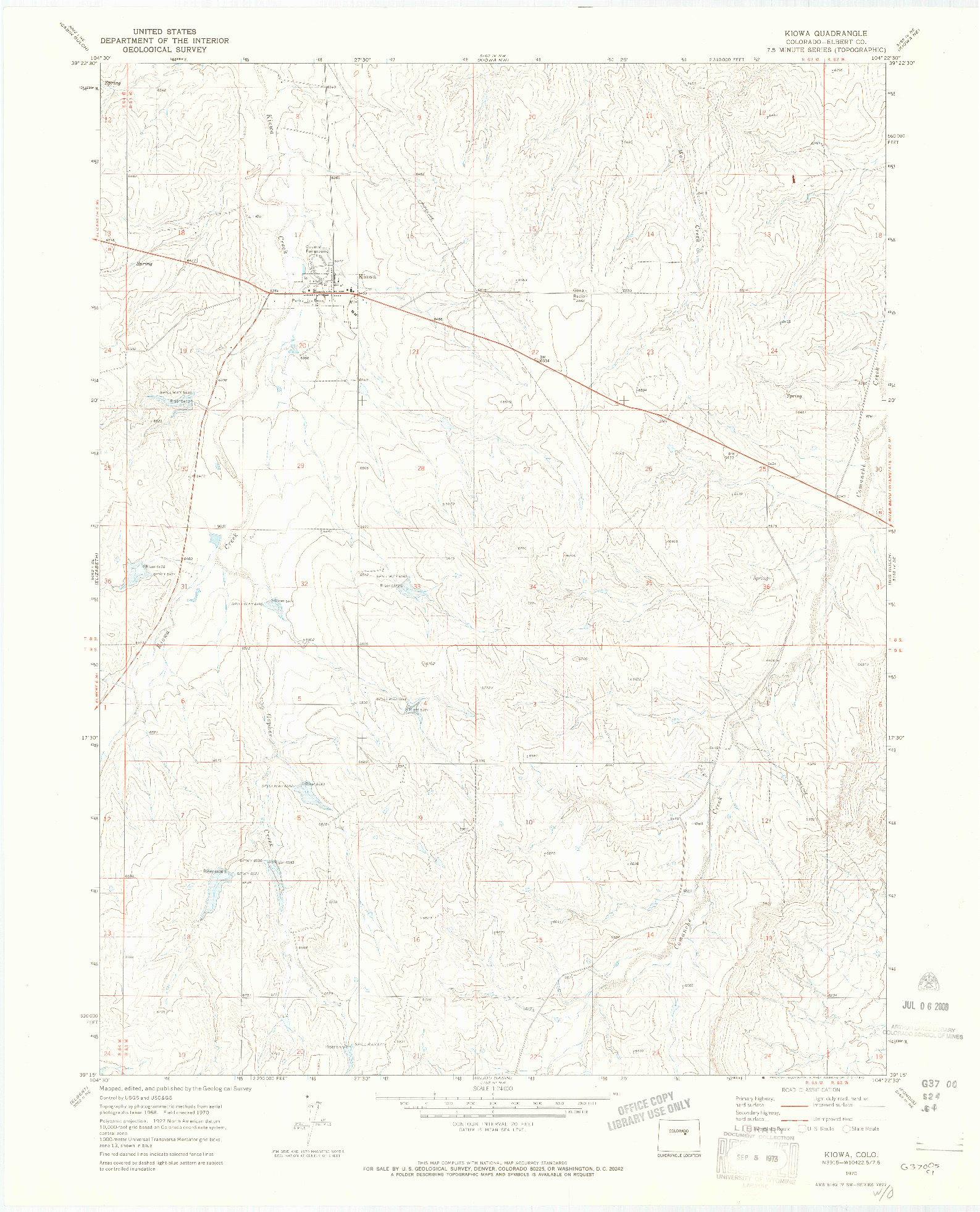USGS 1:24000-SCALE QUADRANGLE FOR KIOWA, CO 1970