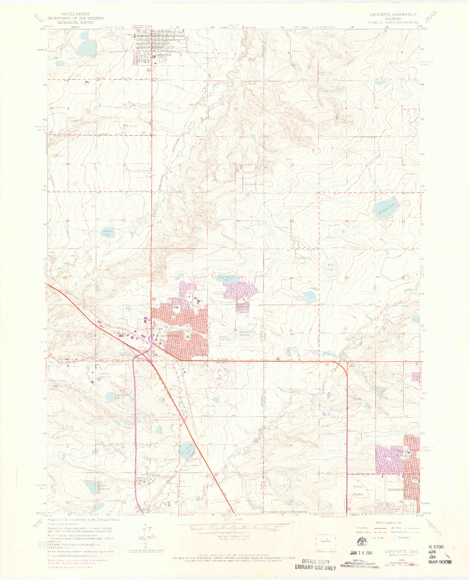 USGS 1:24000-SCALE QUADRANGLE FOR LAFAYETTE, CO 1965
