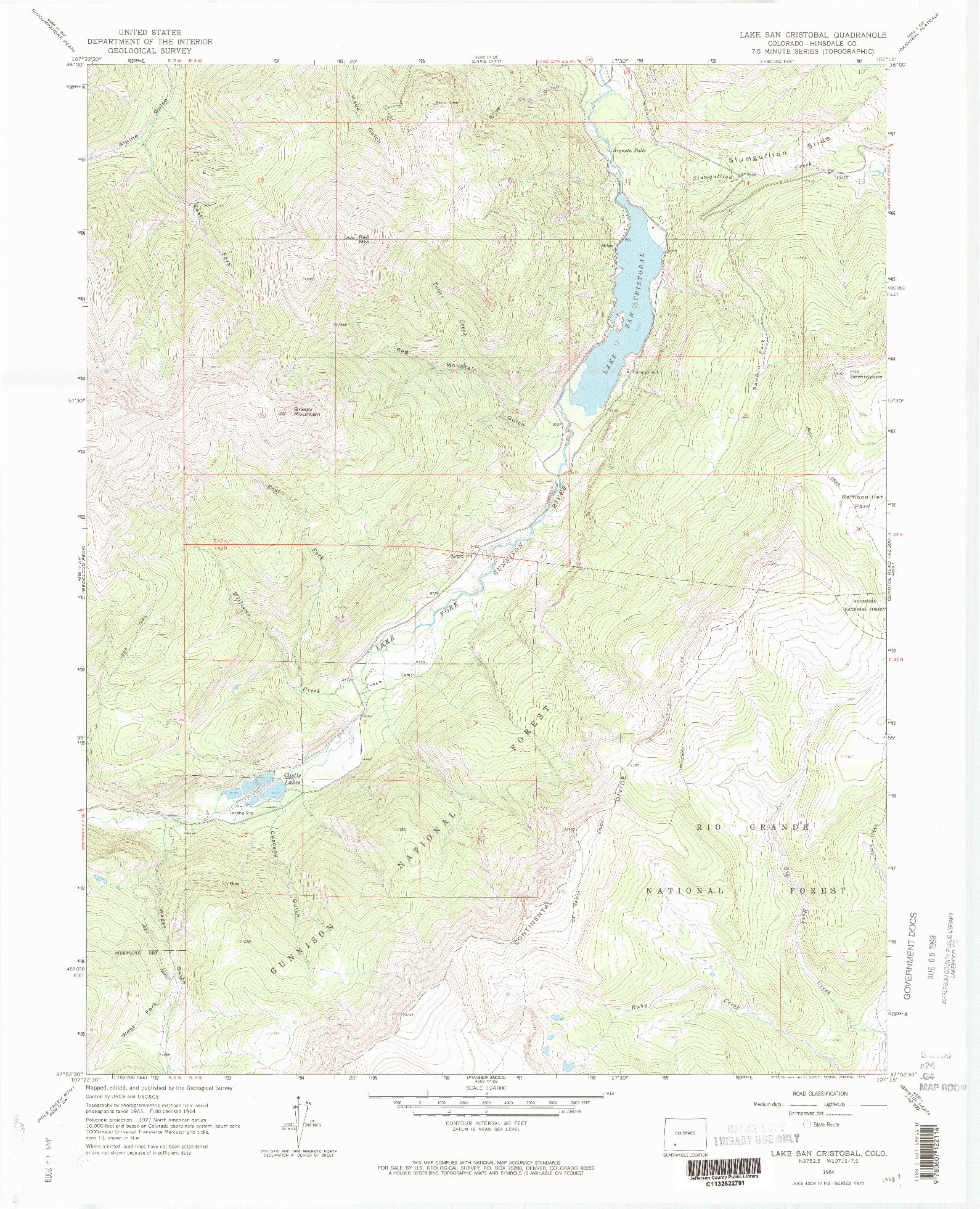 USGS 1:24000-SCALE QUADRANGLE FOR LAKE SAN CRISTOBAL, CO 1964