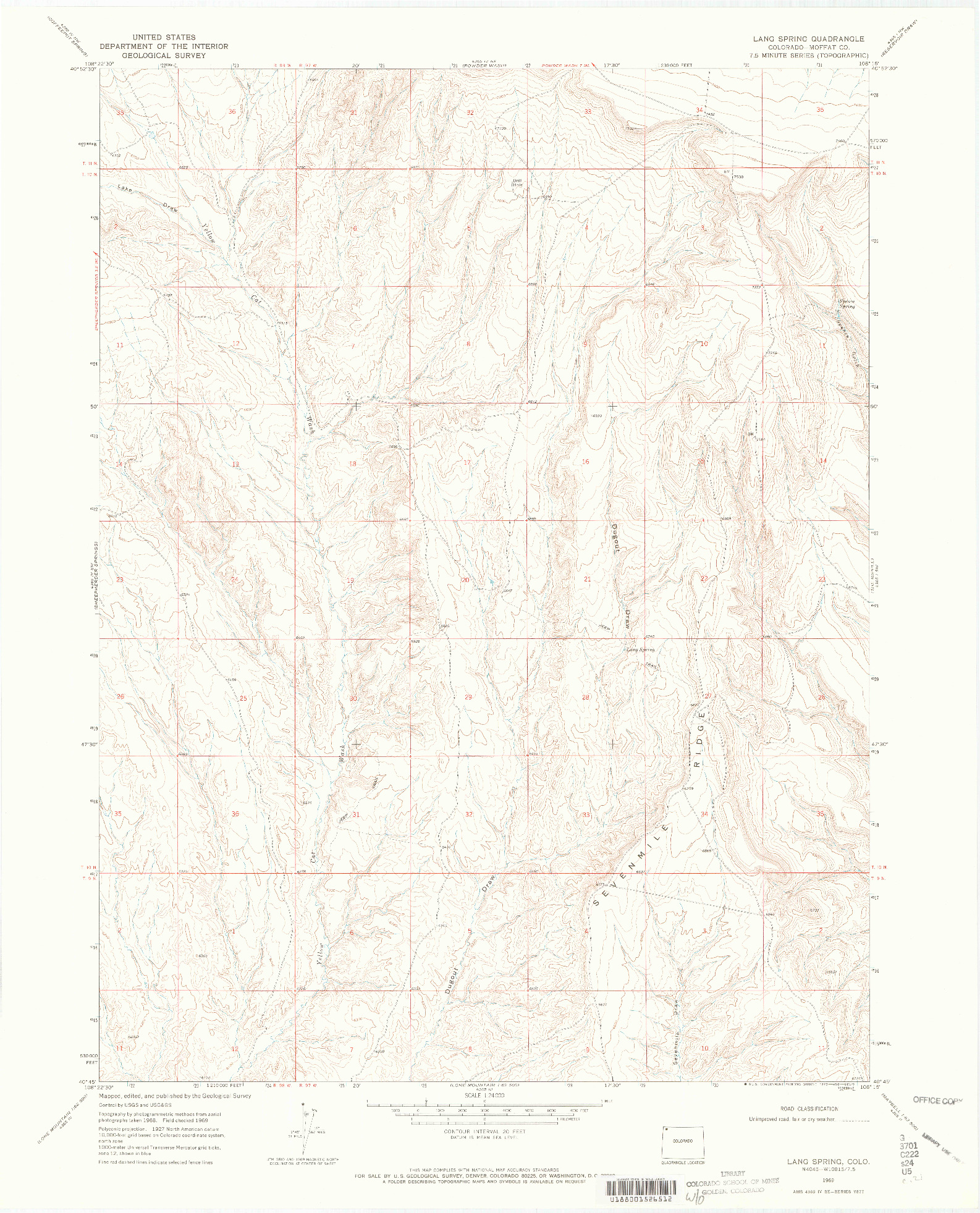 USGS 1:24000-SCALE QUADRANGLE FOR LANG SPRING, CO 1969