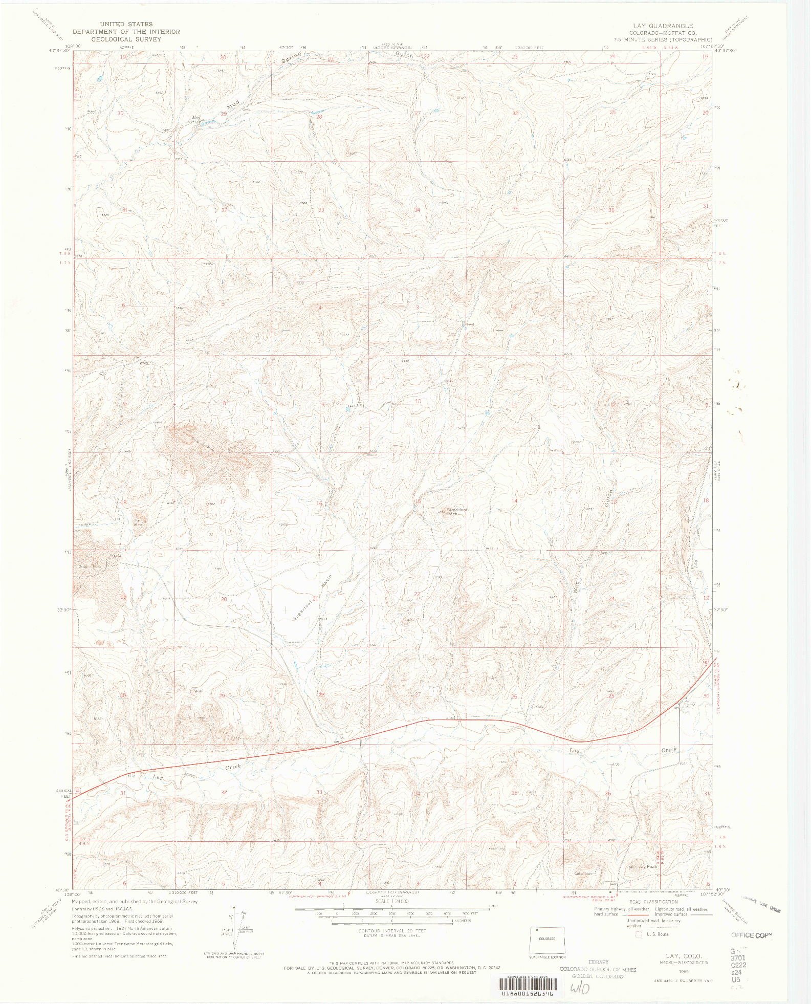 USGS 1:24000-SCALE QUADRANGLE FOR LAY, CO 1969