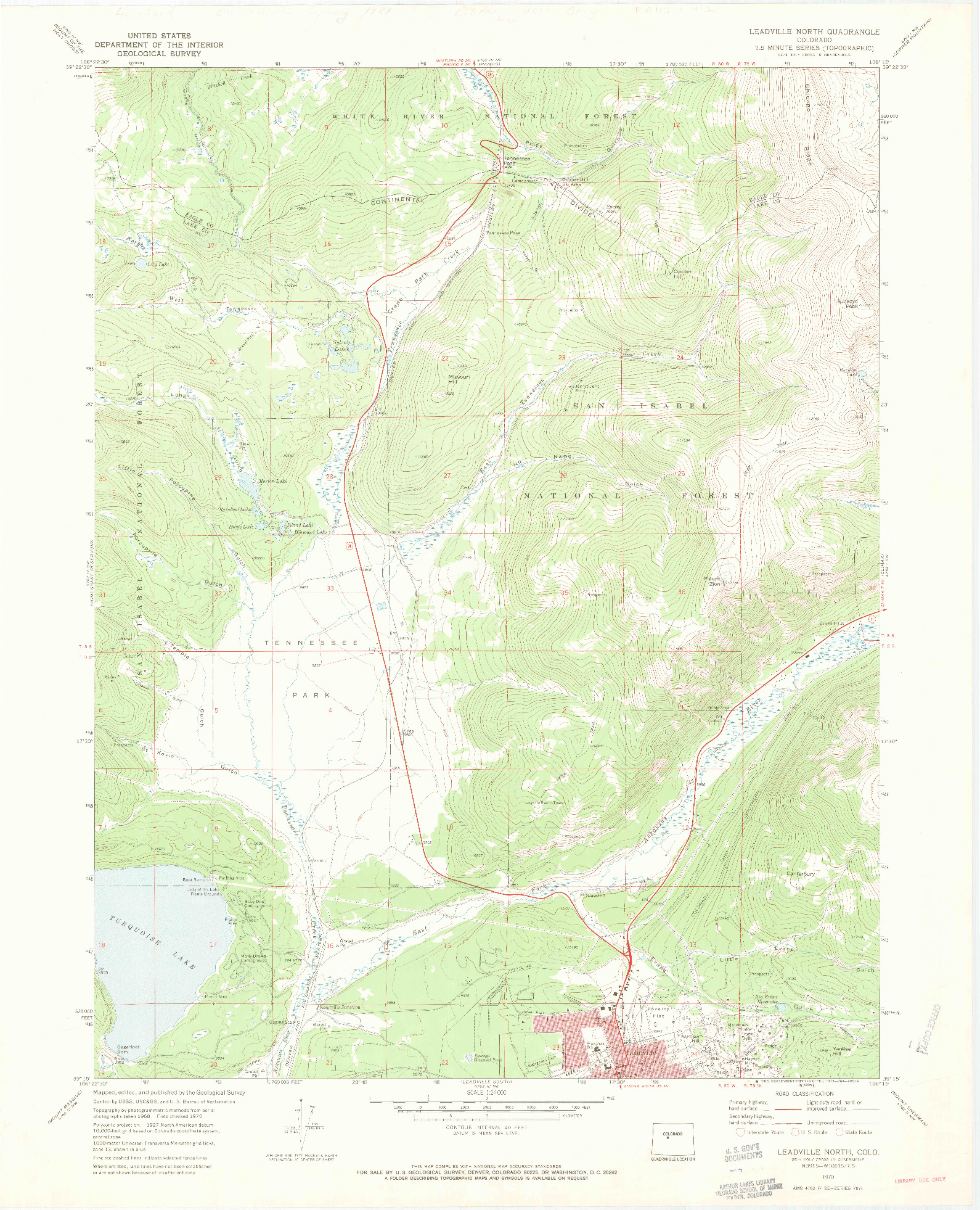 USGS 1:24000-SCALE QUADRANGLE FOR LEADVILLE NORTH, CO 1970