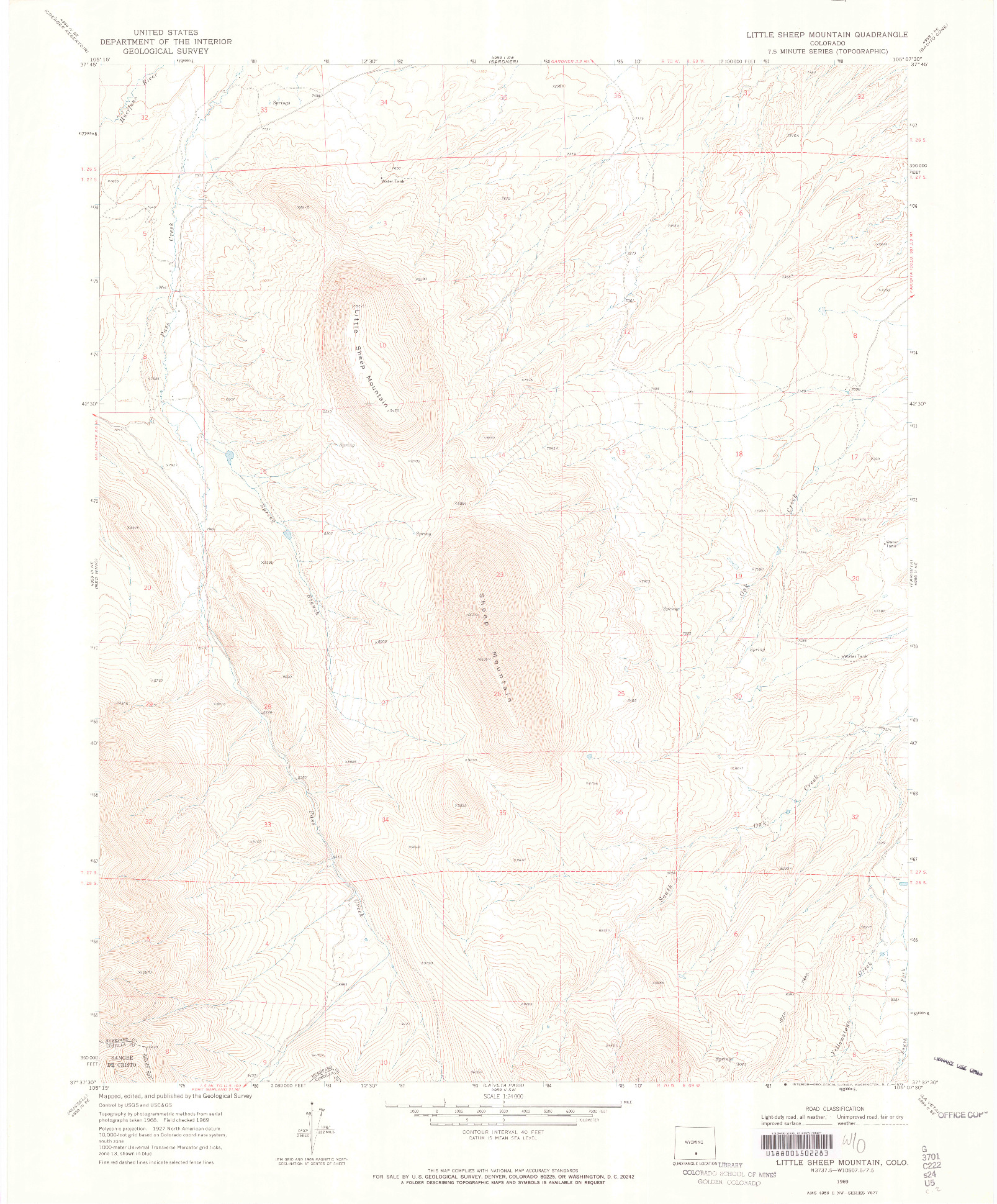 USGS 1:24000-SCALE QUADRANGLE FOR LITTLE SHEEP MOUNTAIN, CO 1969