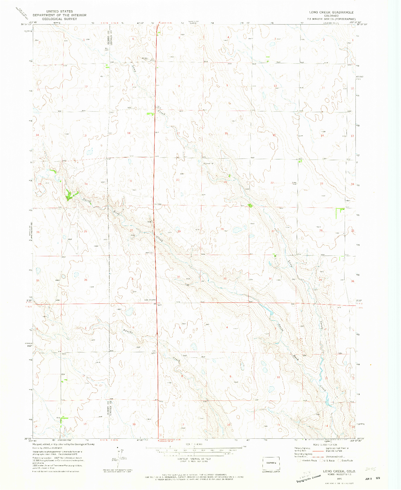 USGS 1:24000-SCALE QUADRANGLE FOR LONG CREEK, CO 1970