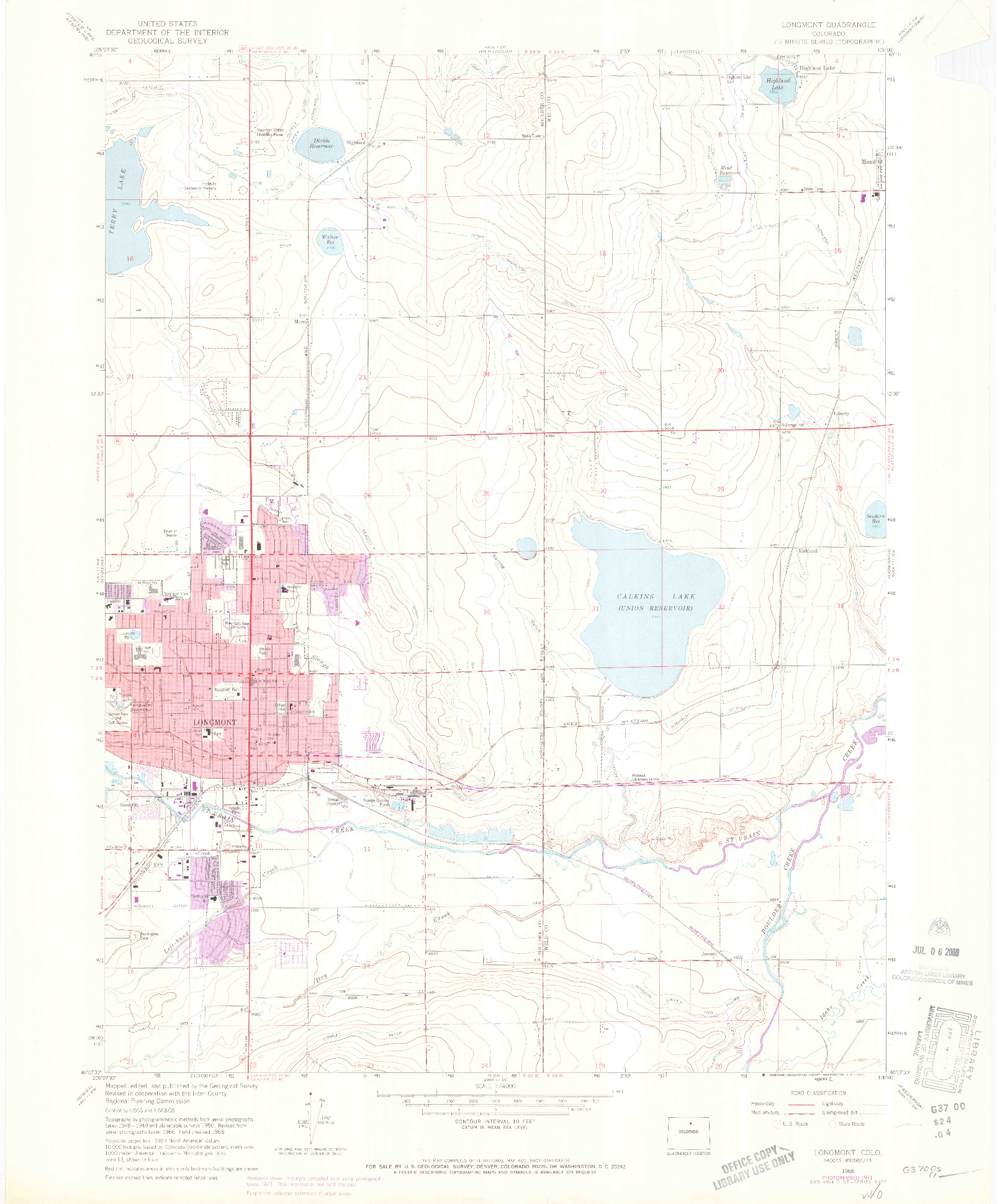 USGS 1:24000-SCALE QUADRANGLE FOR LONGMONT, CO 1968