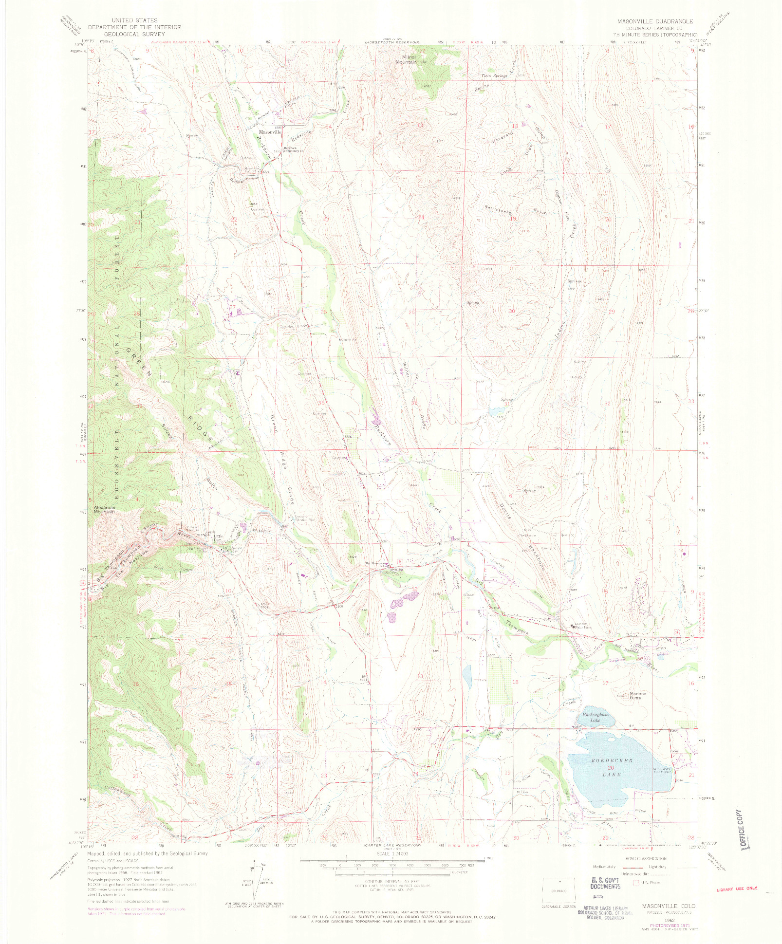 USGS 1:24000-SCALE QUADRANGLE FOR MASONVILLE, CO 1962