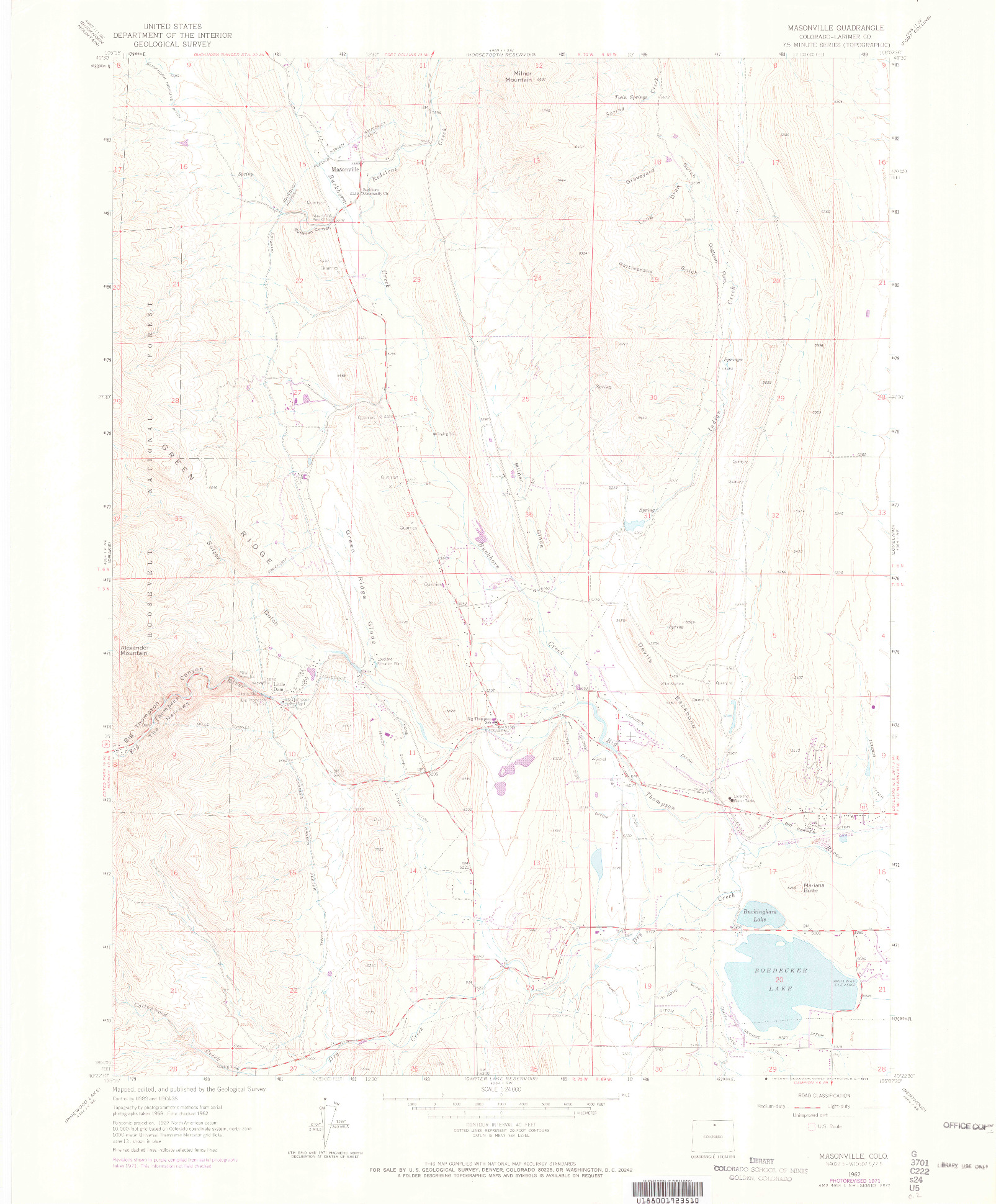 USGS 1:24000-SCALE QUADRANGLE FOR MASONVILLE, CO 1961