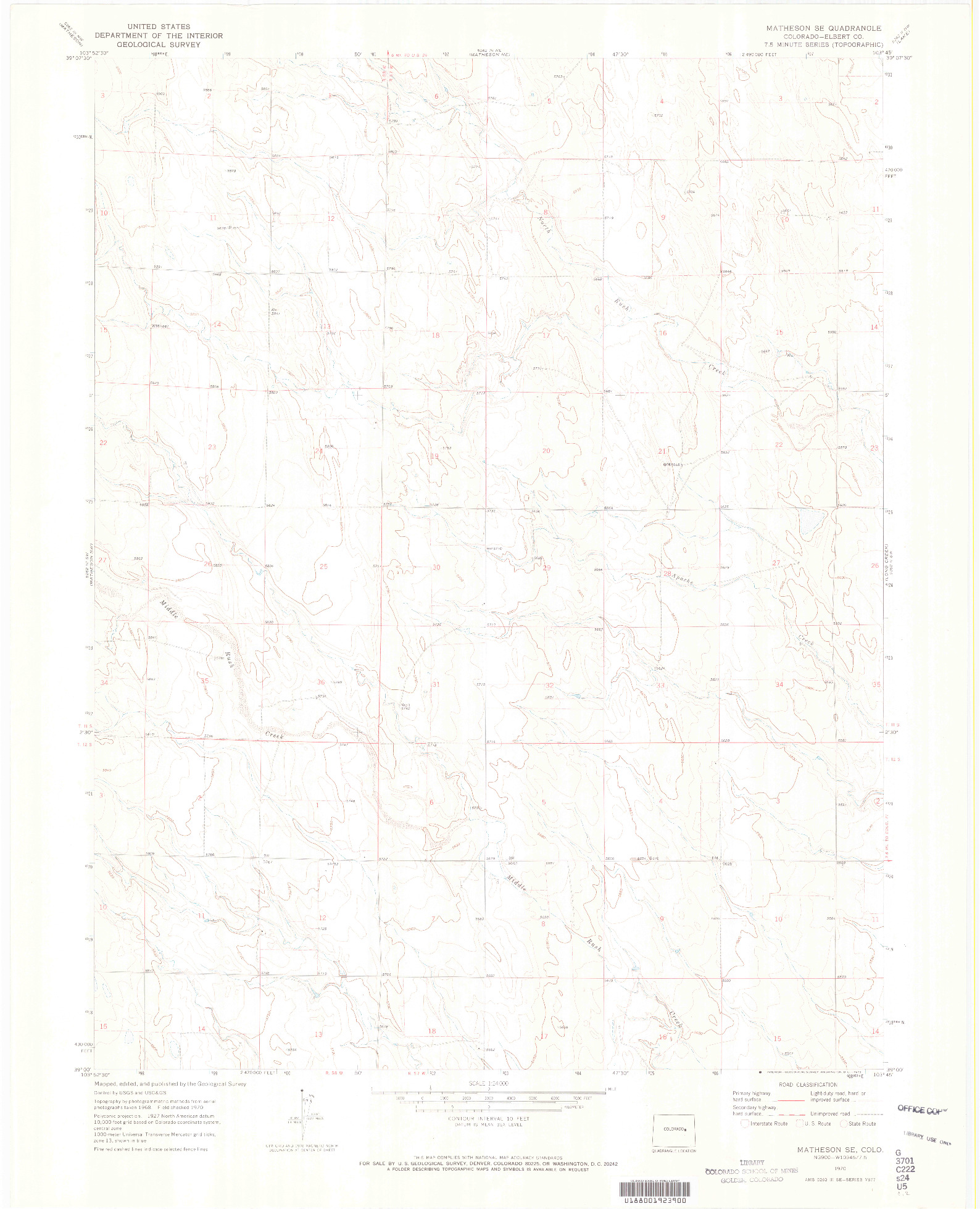 USGS 1:24000-SCALE QUADRANGLE FOR MATHESON SE, CO 1970