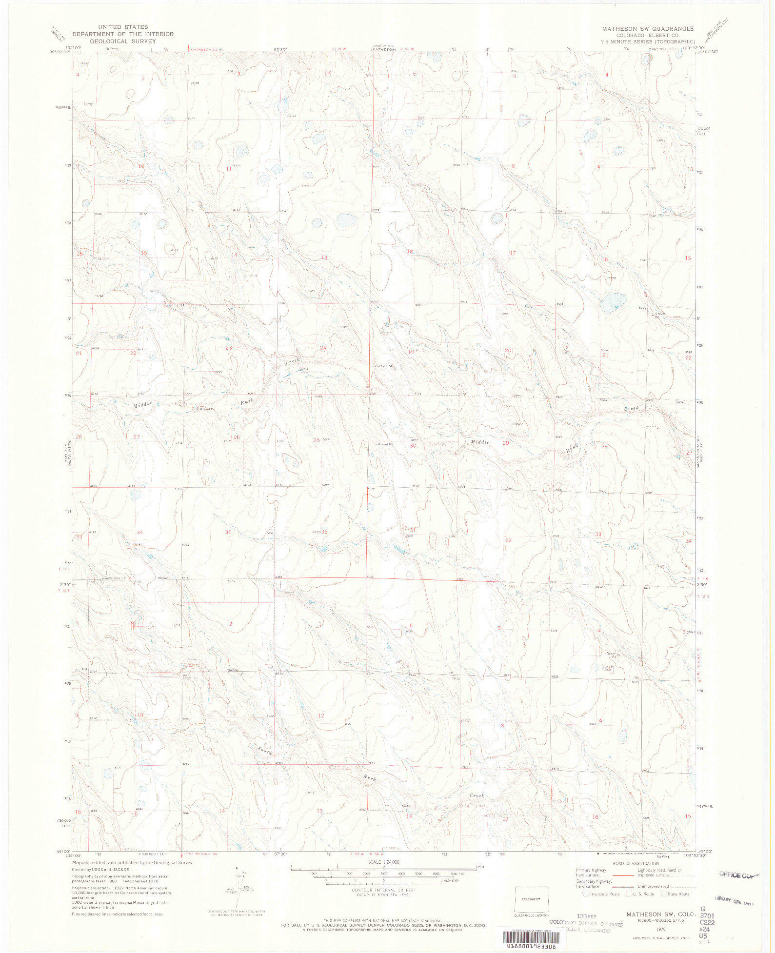 USGS 1:24000-SCALE QUADRANGLE FOR MATHESON SW, CO 1970