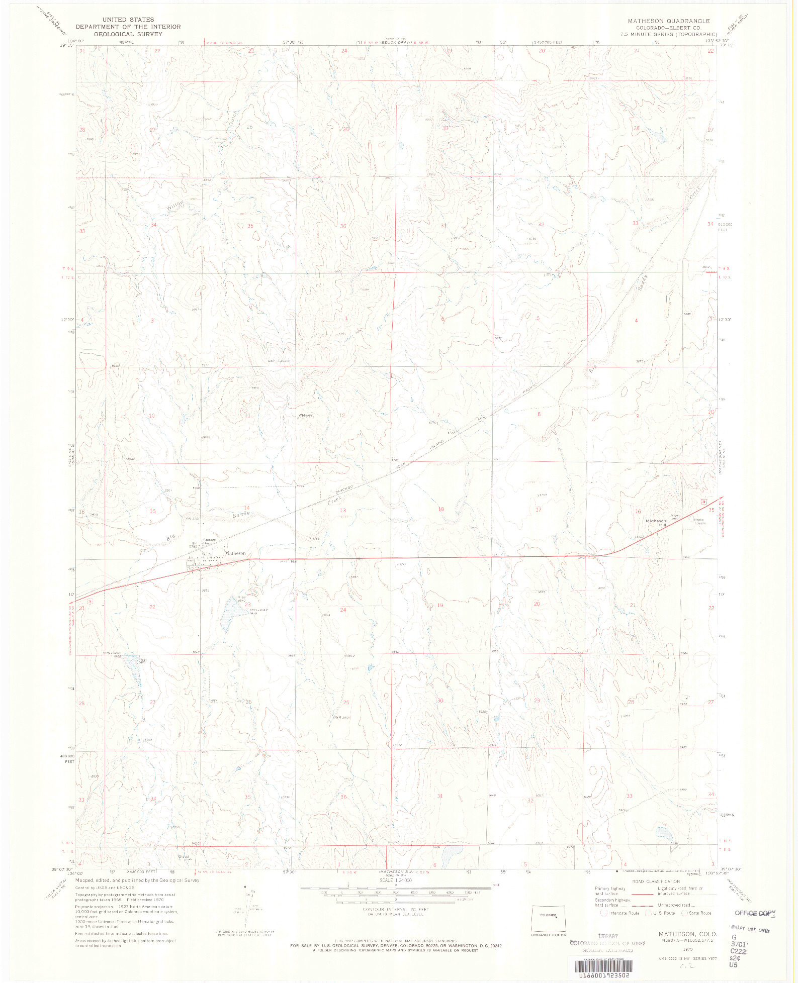 USGS 1:24000-SCALE QUADRANGLE FOR MATHESON, CO 1970