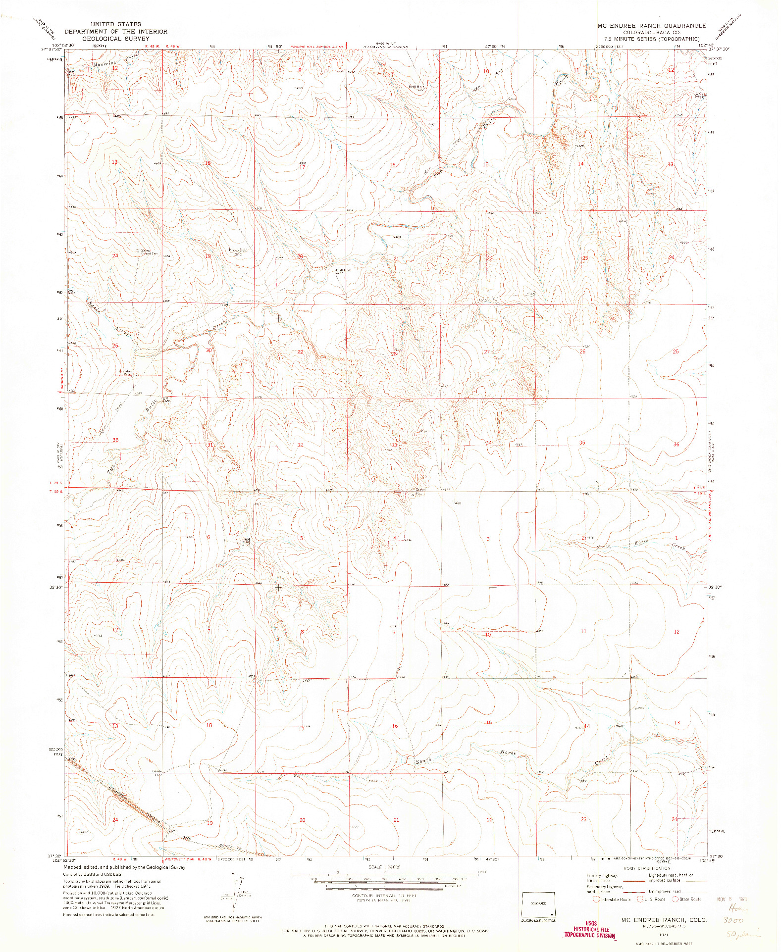 USGS 1:24000-SCALE QUADRANGLE FOR MC ENDREE RANCH, CO 1971
