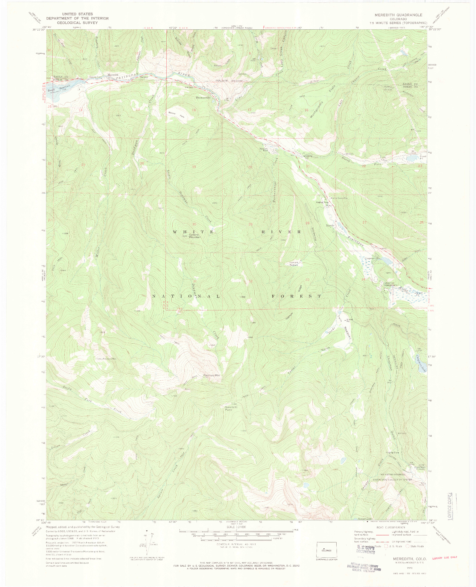 USGS 1:24000-SCALE QUADRANGLE FOR MEREDITH, CO 1970