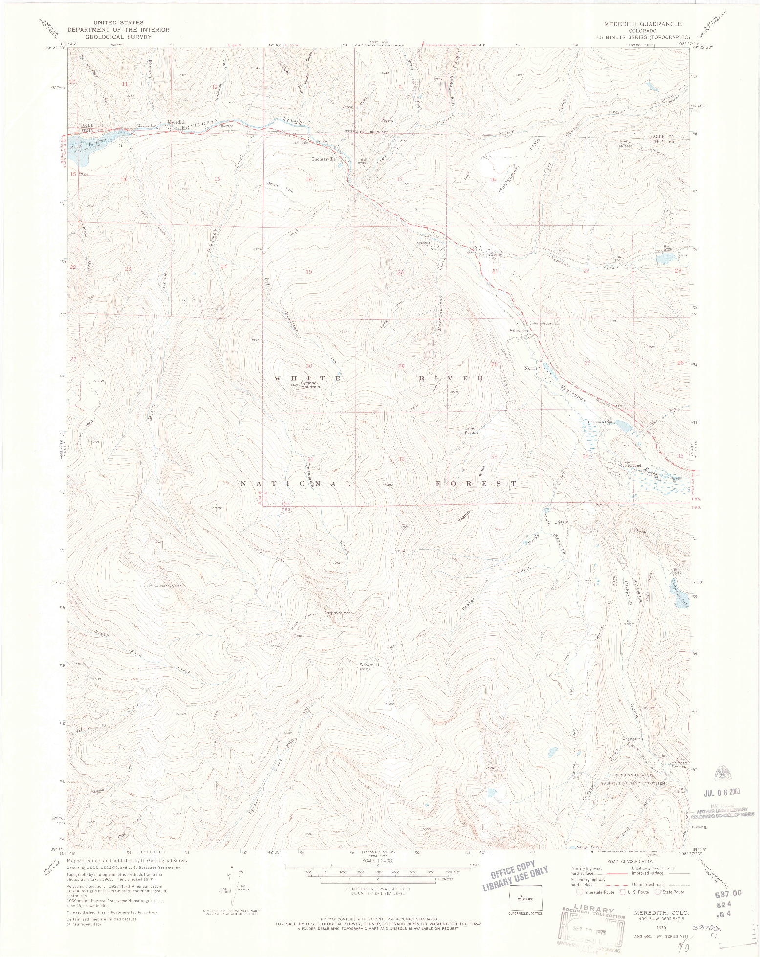 USGS 1:24000-SCALE QUADRANGLE FOR MEREDITH, CO 1970