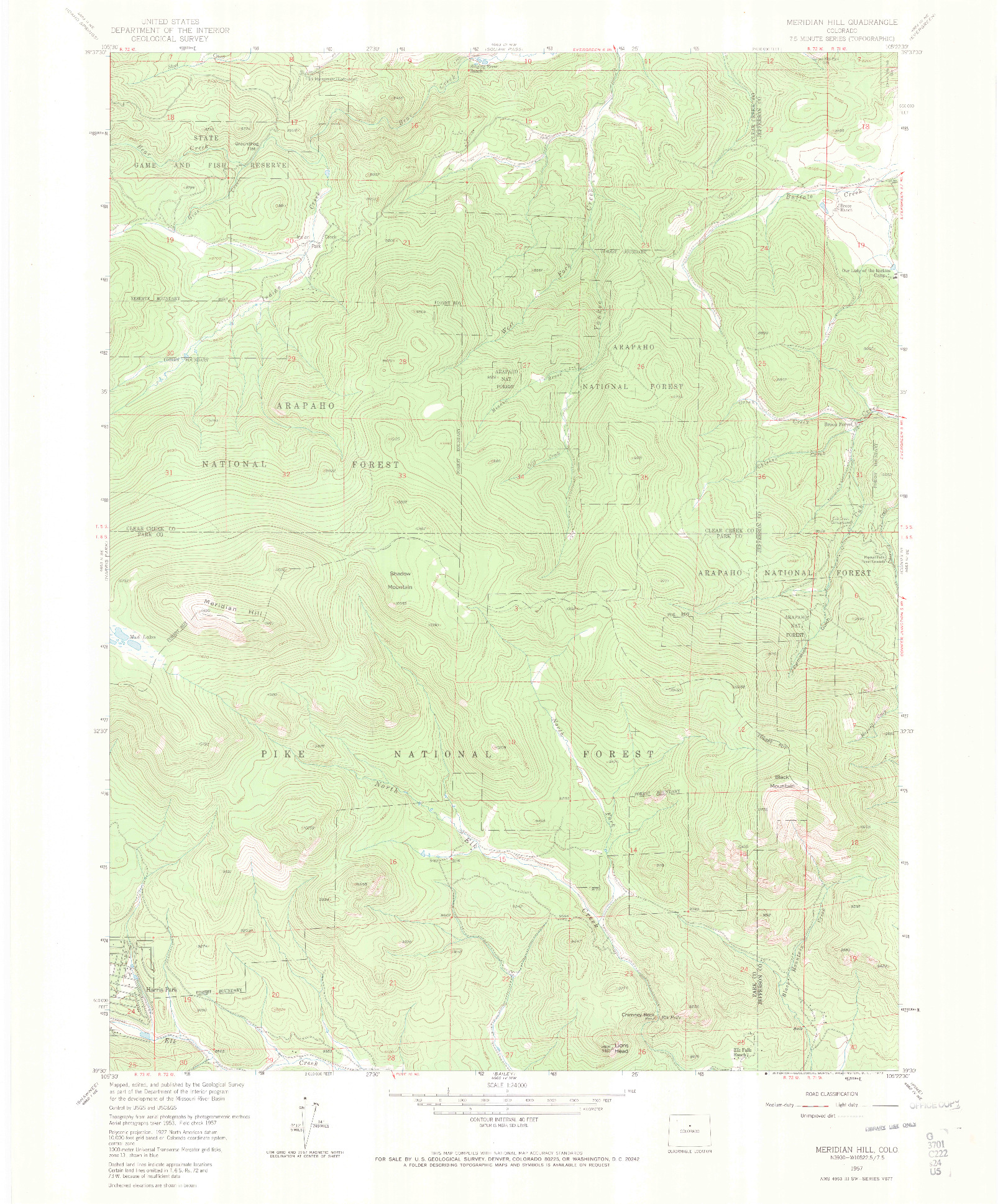 USGS 1:24000-SCALE QUADRANGLE FOR MERIDIAN HILL, CO 1957