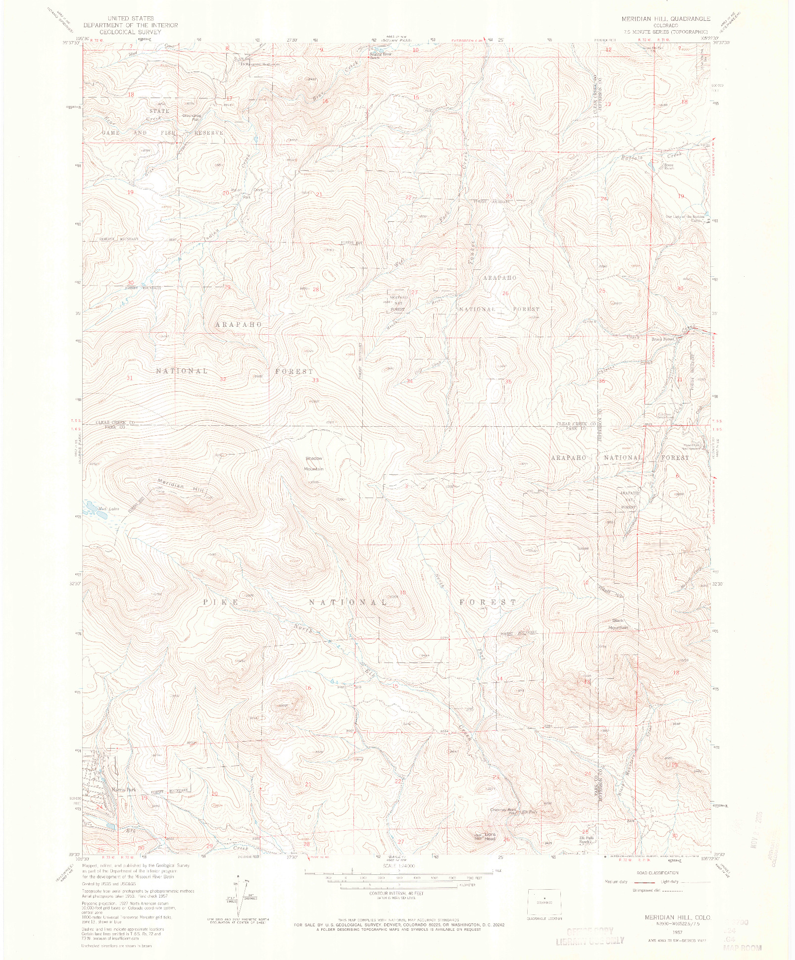 USGS 1:24000-SCALE QUADRANGLE FOR MERIDIAN HILL, CO 1957