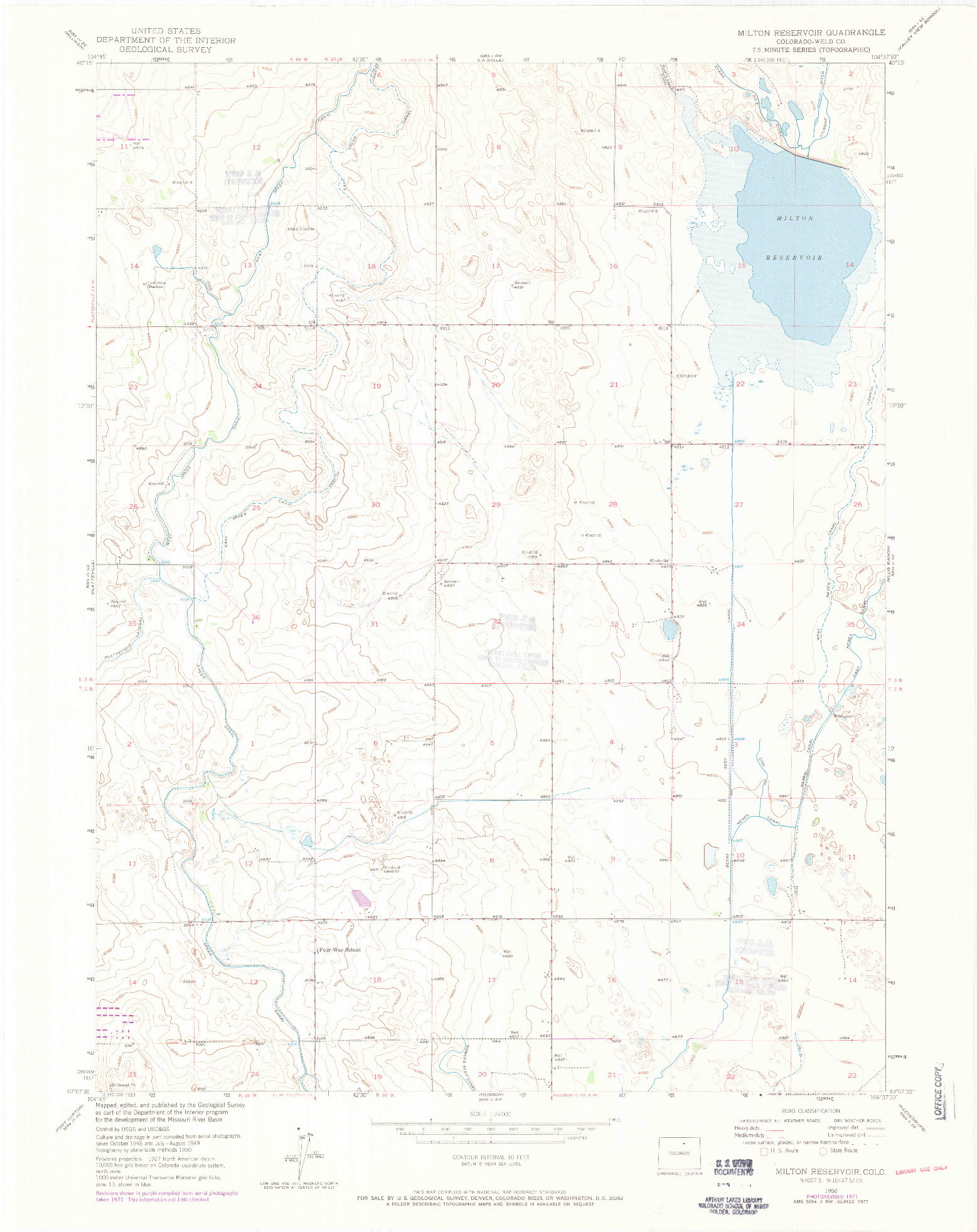 USGS 1:24000-SCALE QUADRANGLE FOR MILTON RESERVOIR, CO 1950