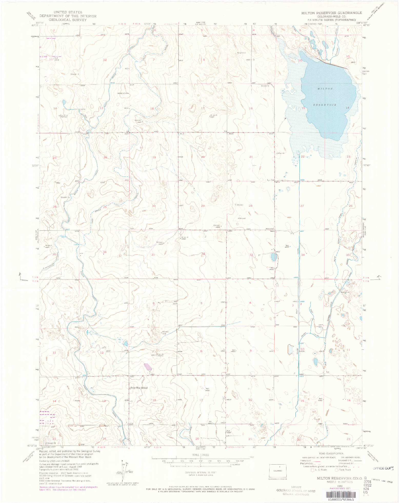 USGS 1:24000-SCALE QUADRANGLE FOR MILTON RESERVOIR, CO 1950