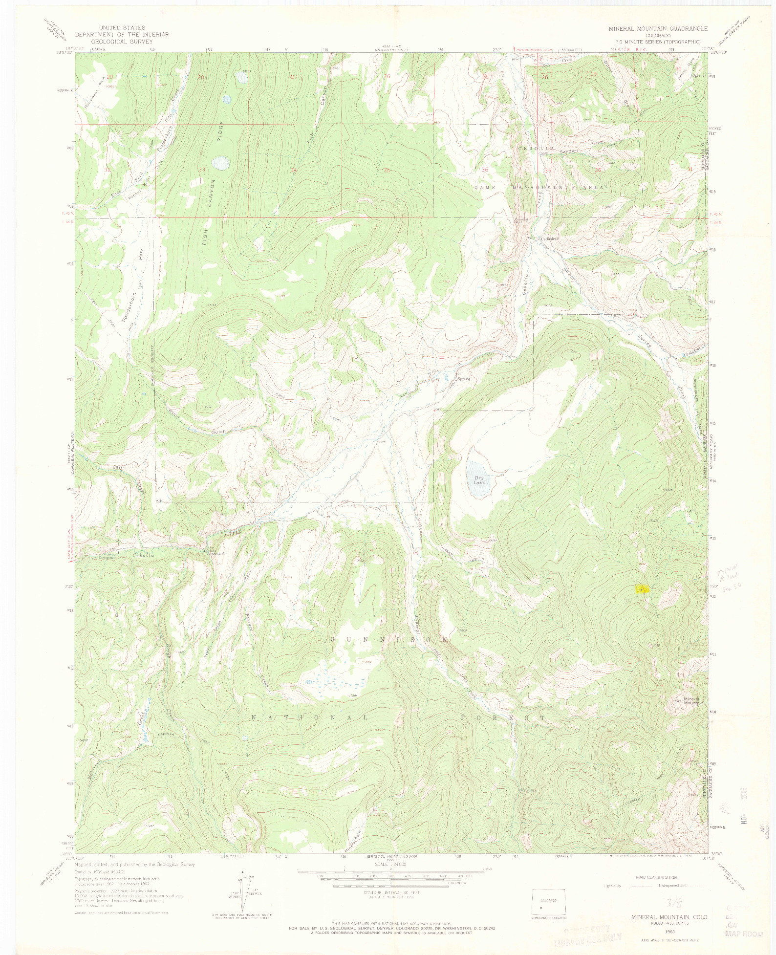 USGS 1:24000-SCALE QUADRANGLE FOR MINERAL MOUNTAIN, CO 1963