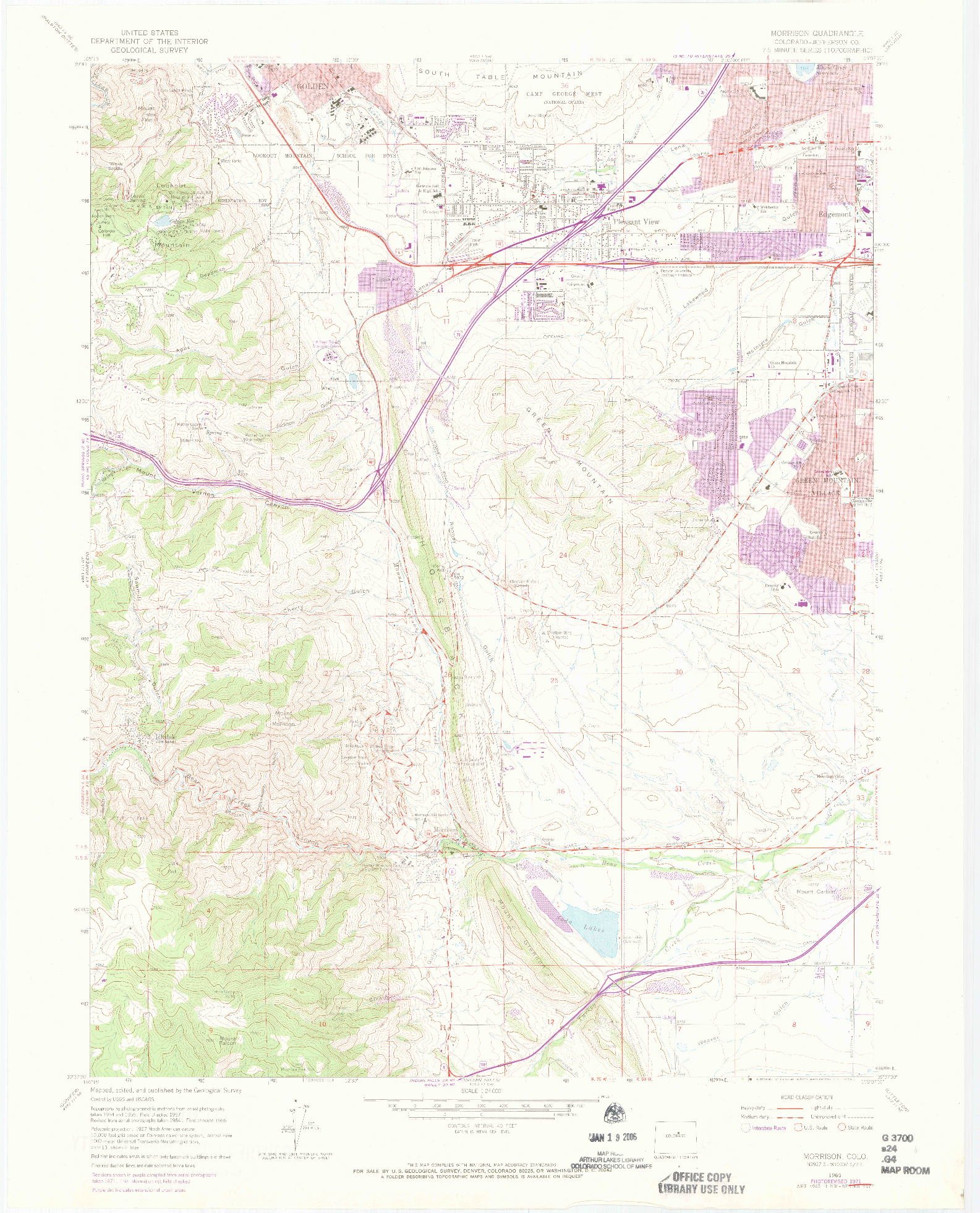 USGS 1:24000-SCALE QUADRANGLE FOR MORRISON, CO 1965