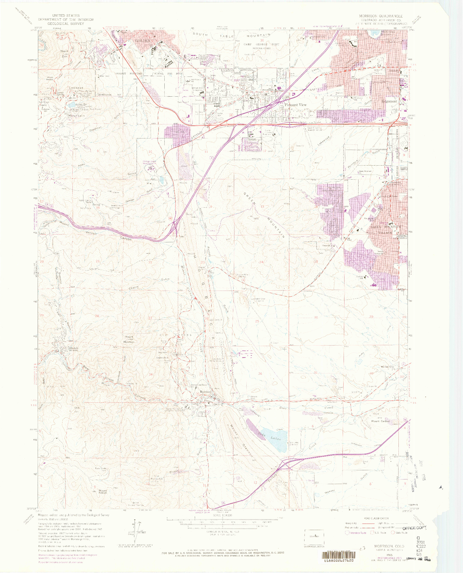 USGS 1:24000-SCALE QUADRANGLE FOR MORRISON, CO 1965