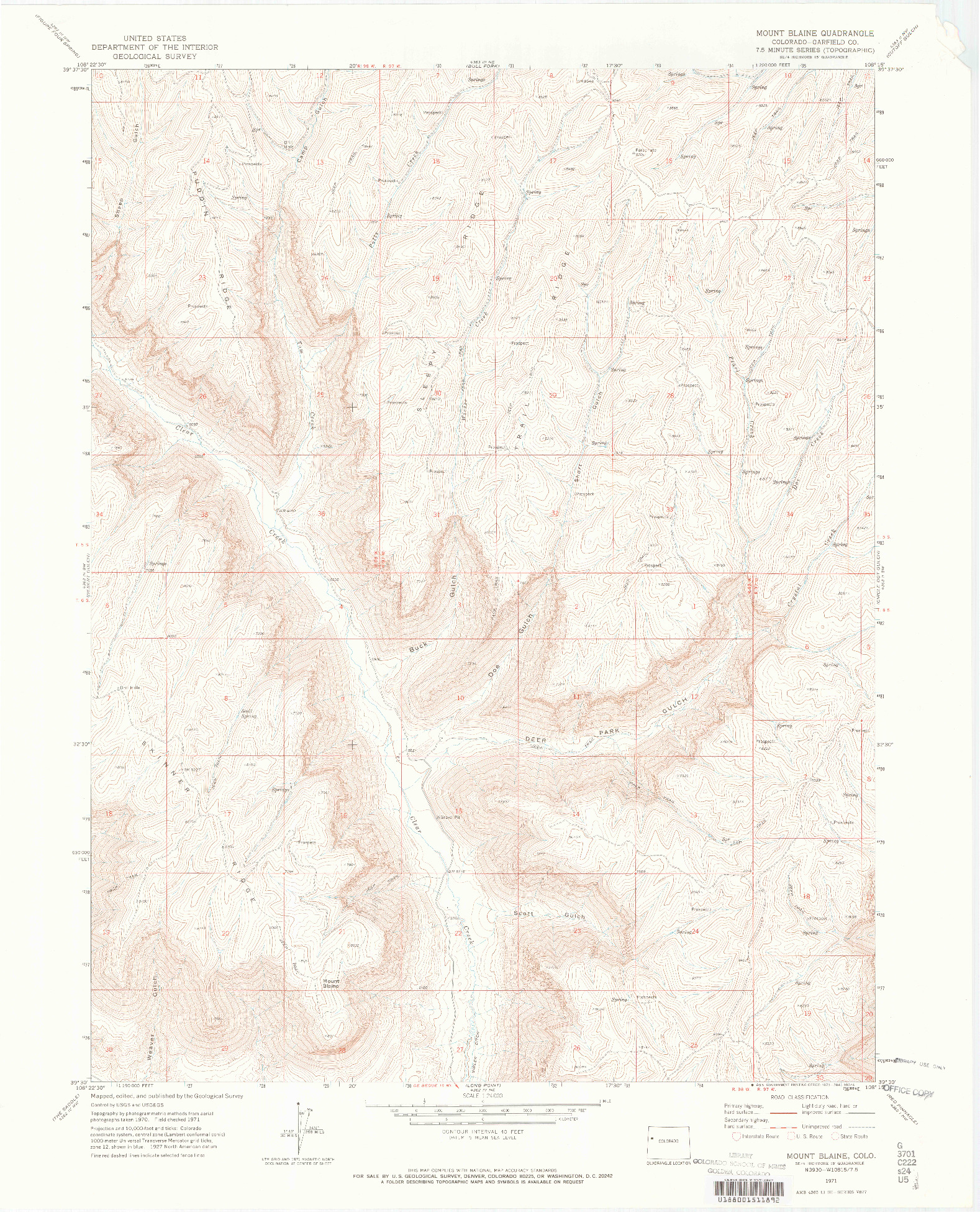 USGS 1:24000-SCALE QUADRANGLE FOR MOUNT BLAINE, CO 1971