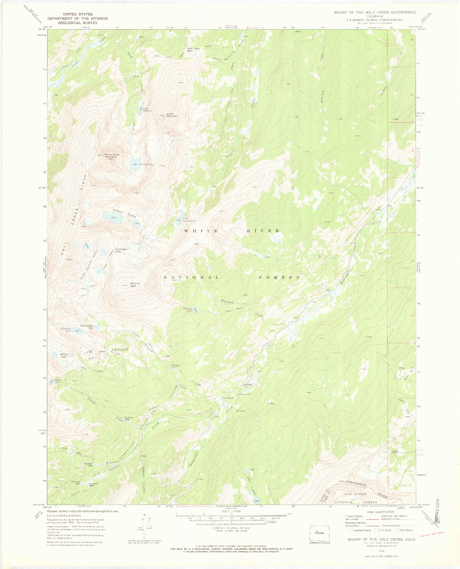 USGS 1:24000-SCALE QUADRANGLE FOR MOUNT OF THE HOLY CROSS, CO 1970